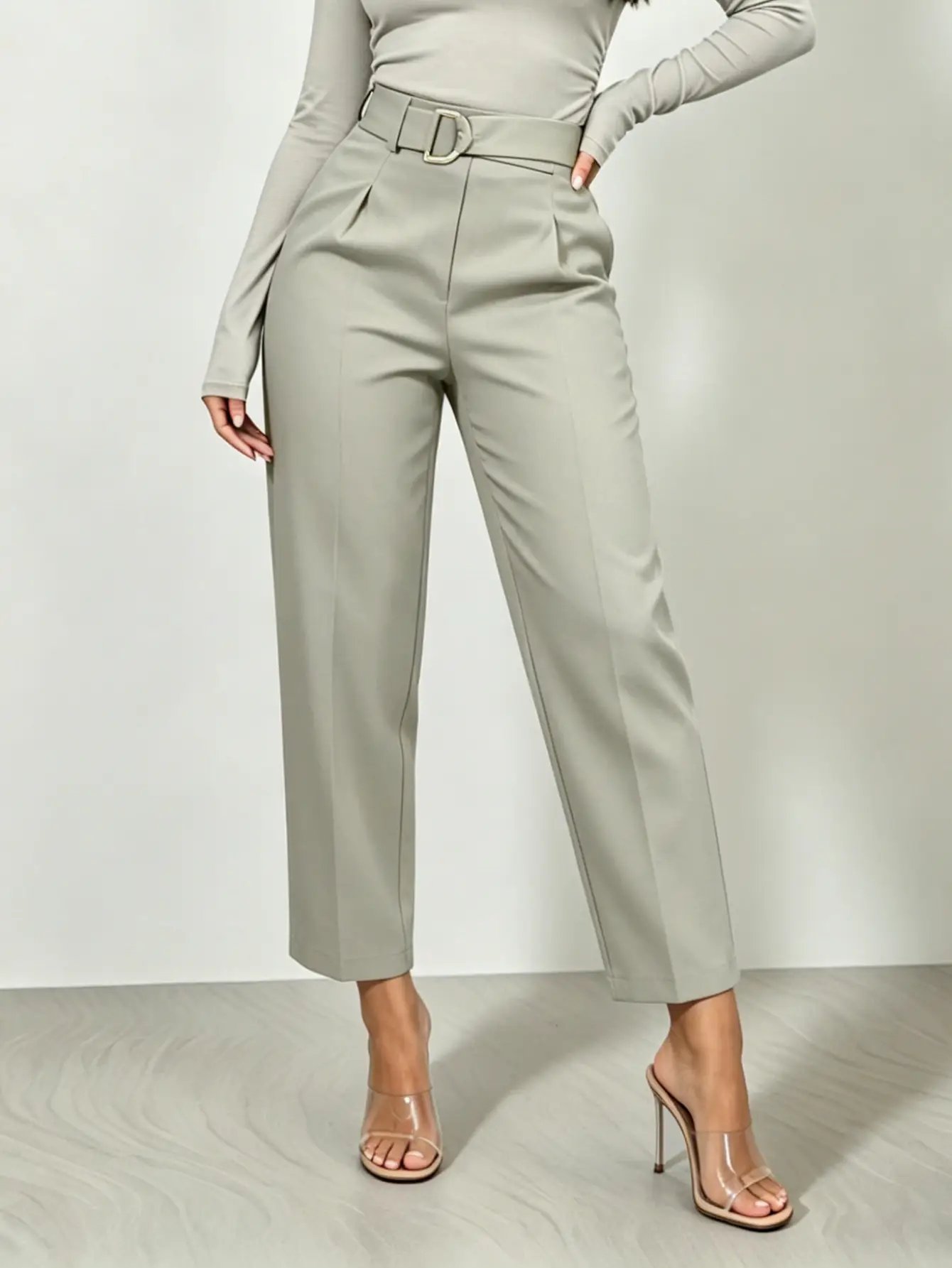 Grey High Rise Tailored Cropped Pants