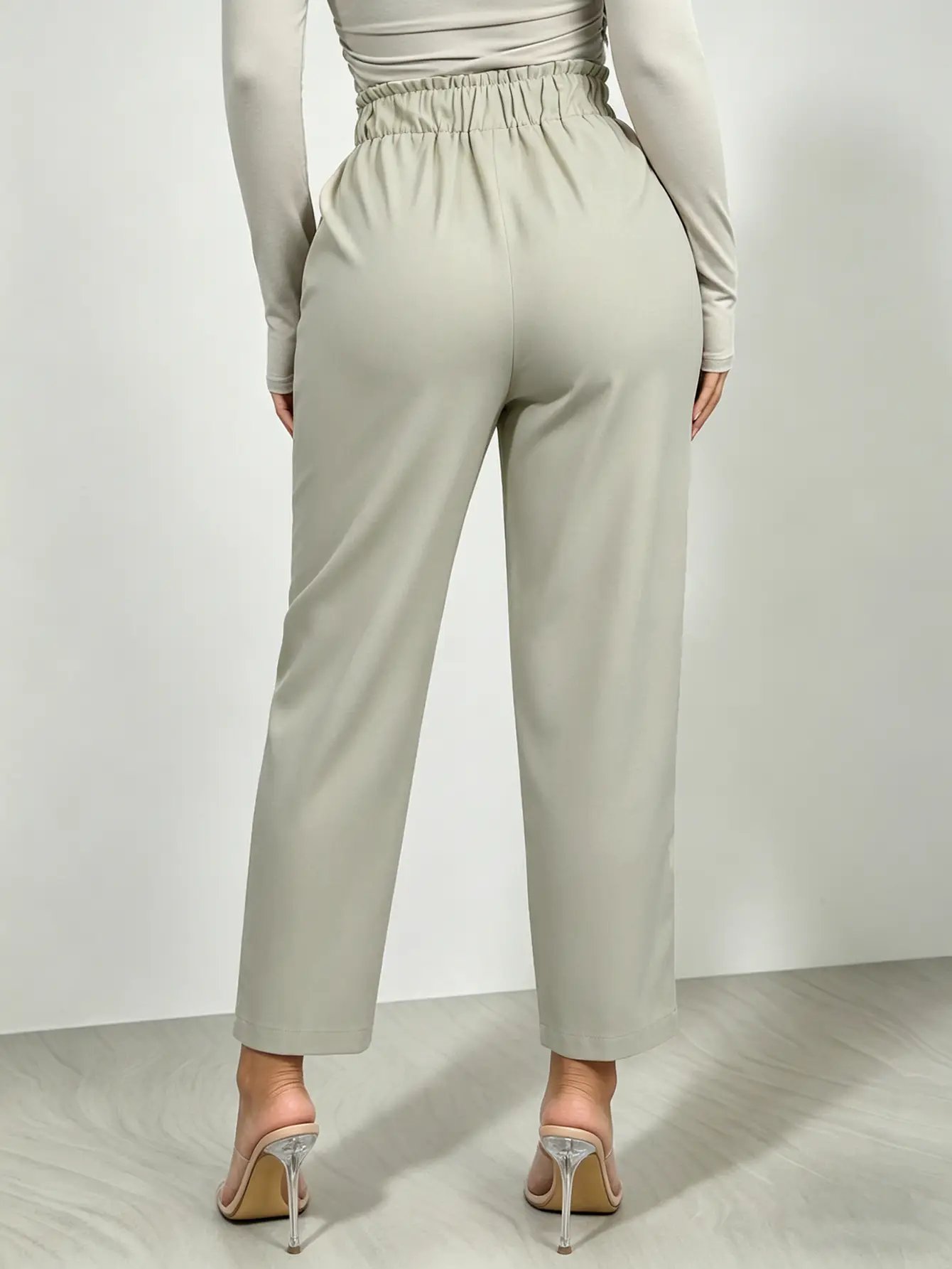 Grey High Rise Tailored Cropped Pants