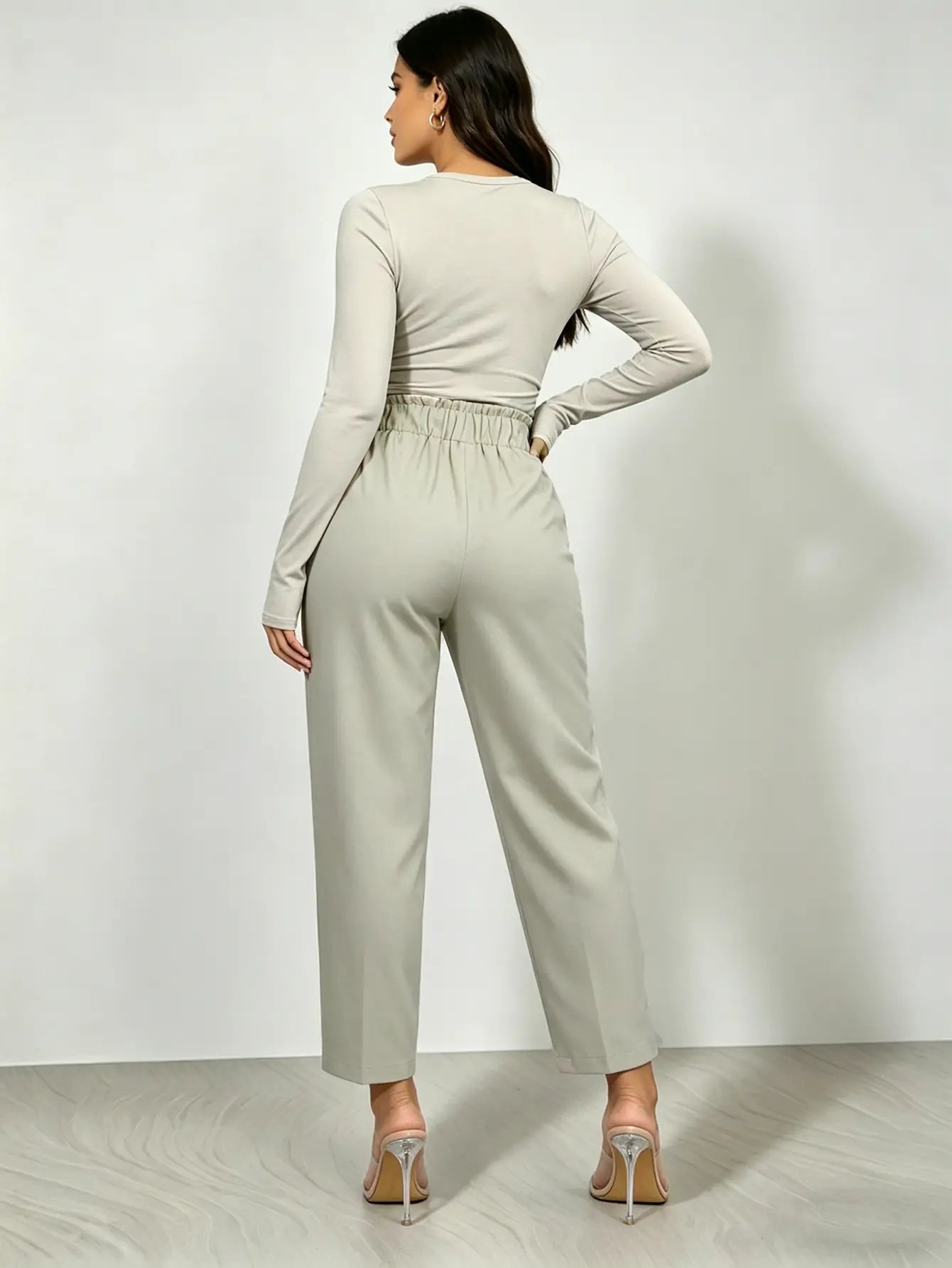Grey High Rise Tailored Cropped Pants