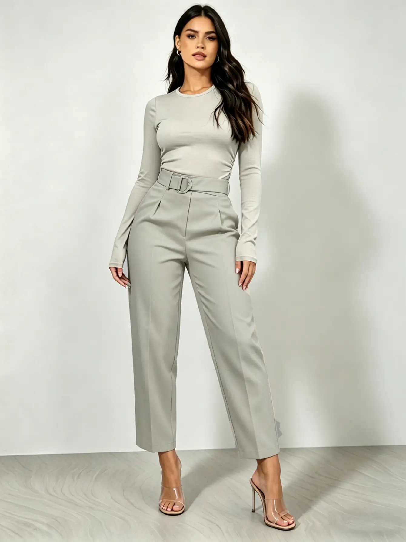 Grey High Rise Tailored Cropped Pants