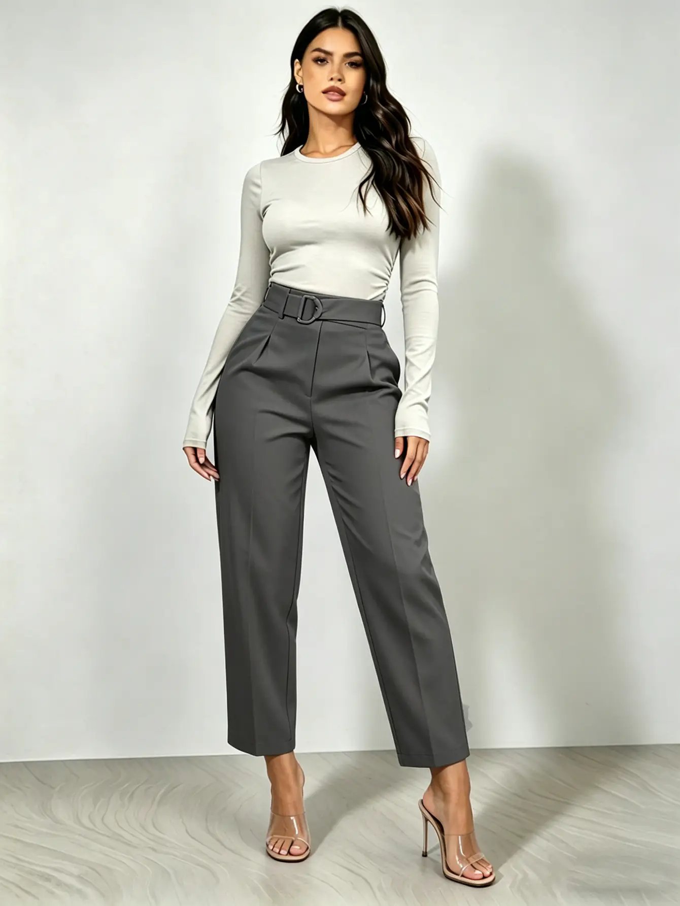 Dark Grey High Rise Tailored Cropped Pants