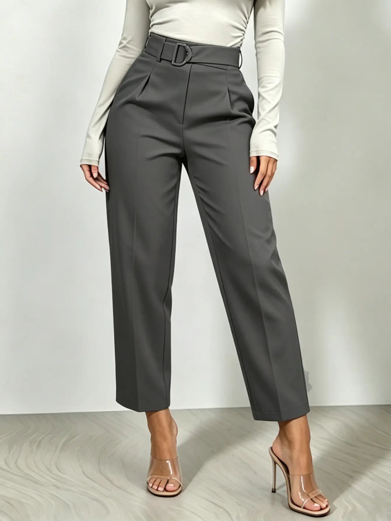 Dark Grey High Rise Tailored Cropped Pants