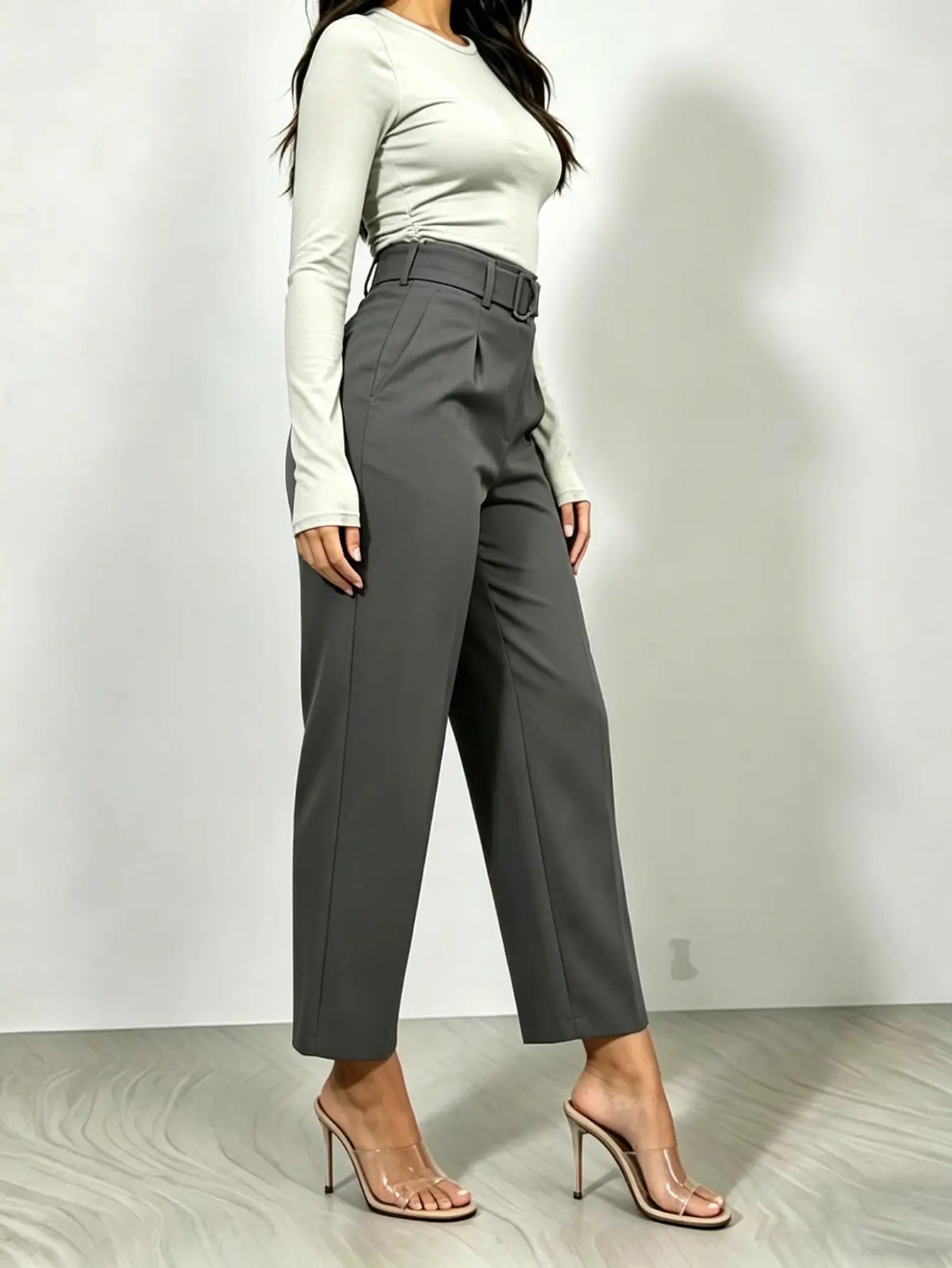 Dark Grey High Rise Tailored Cropped Pants