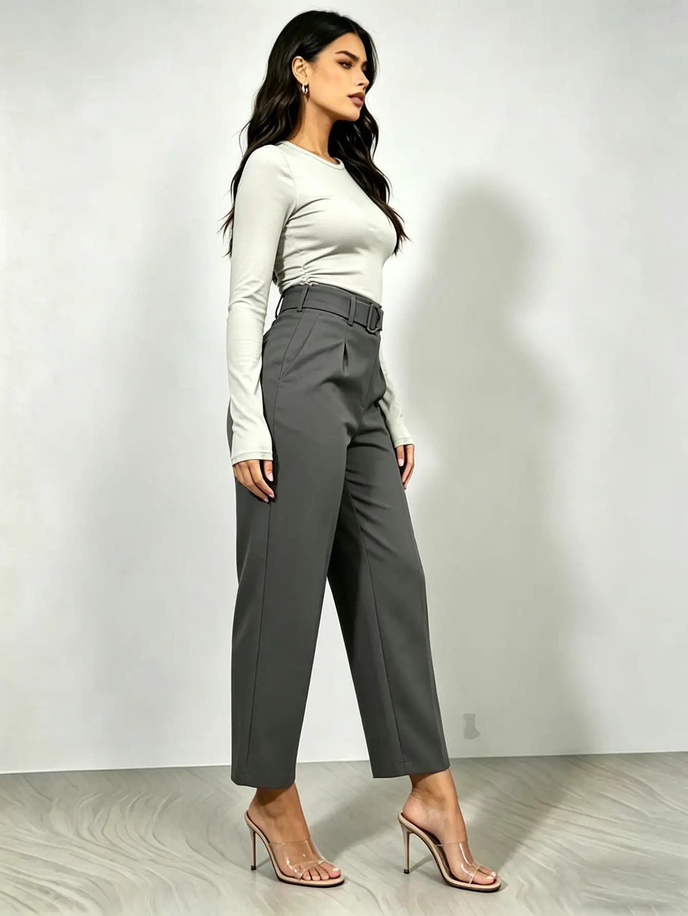 Dark Grey High Rise Tailored Cropped Pants