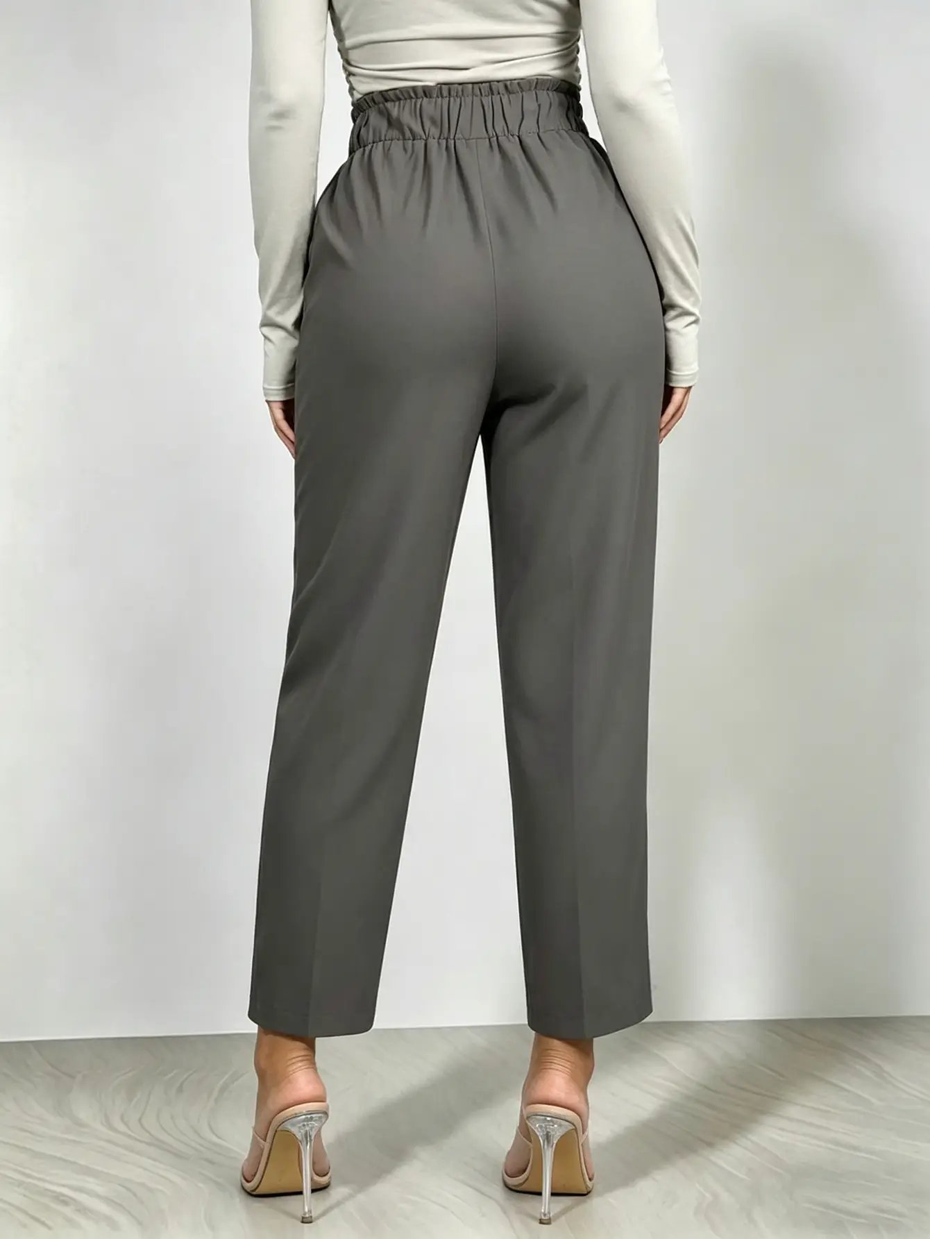 Dark Grey High Rise Tailored Cropped Pants