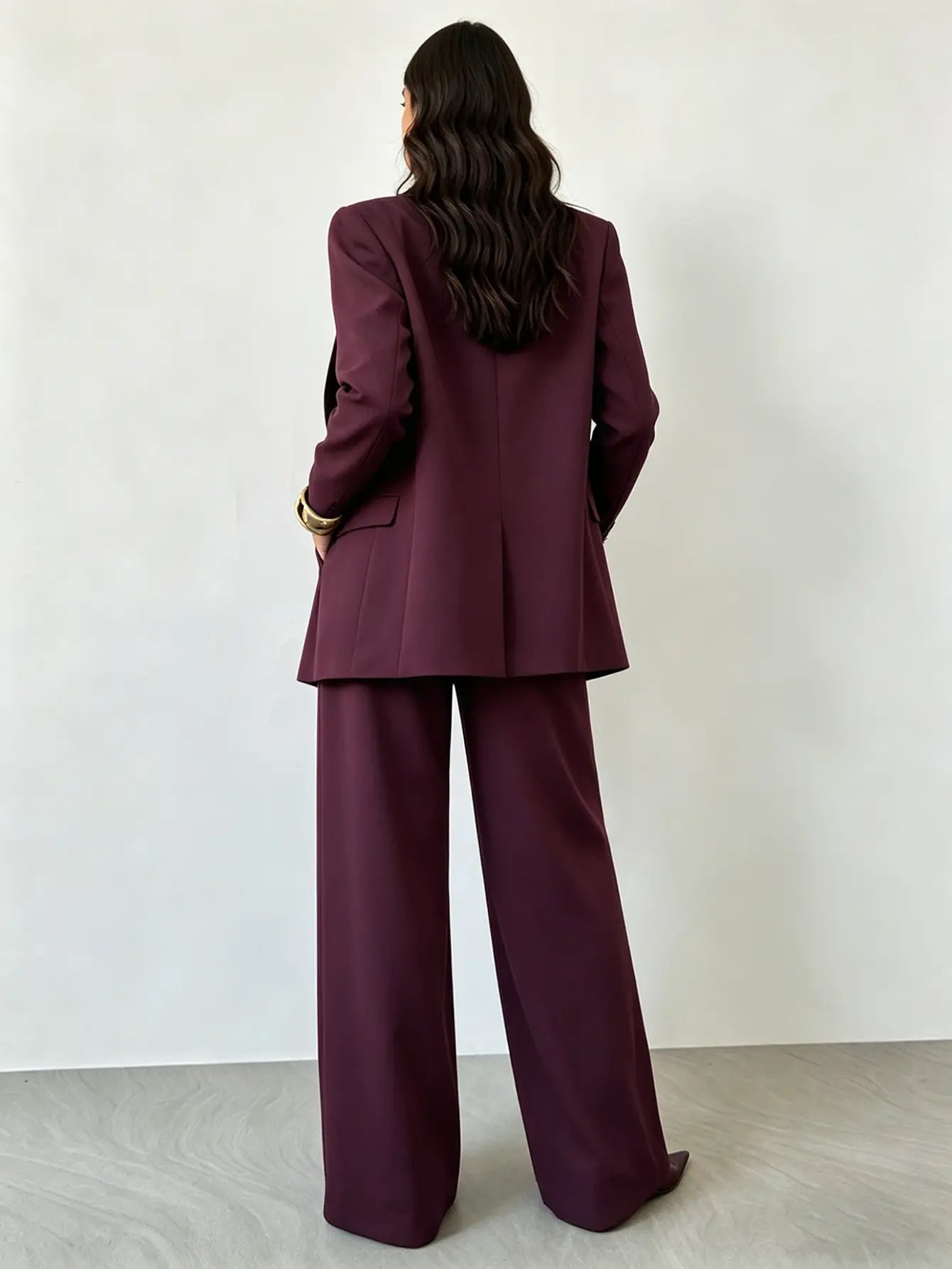 Burgundy High Rise Pleat Wide Leg Pants