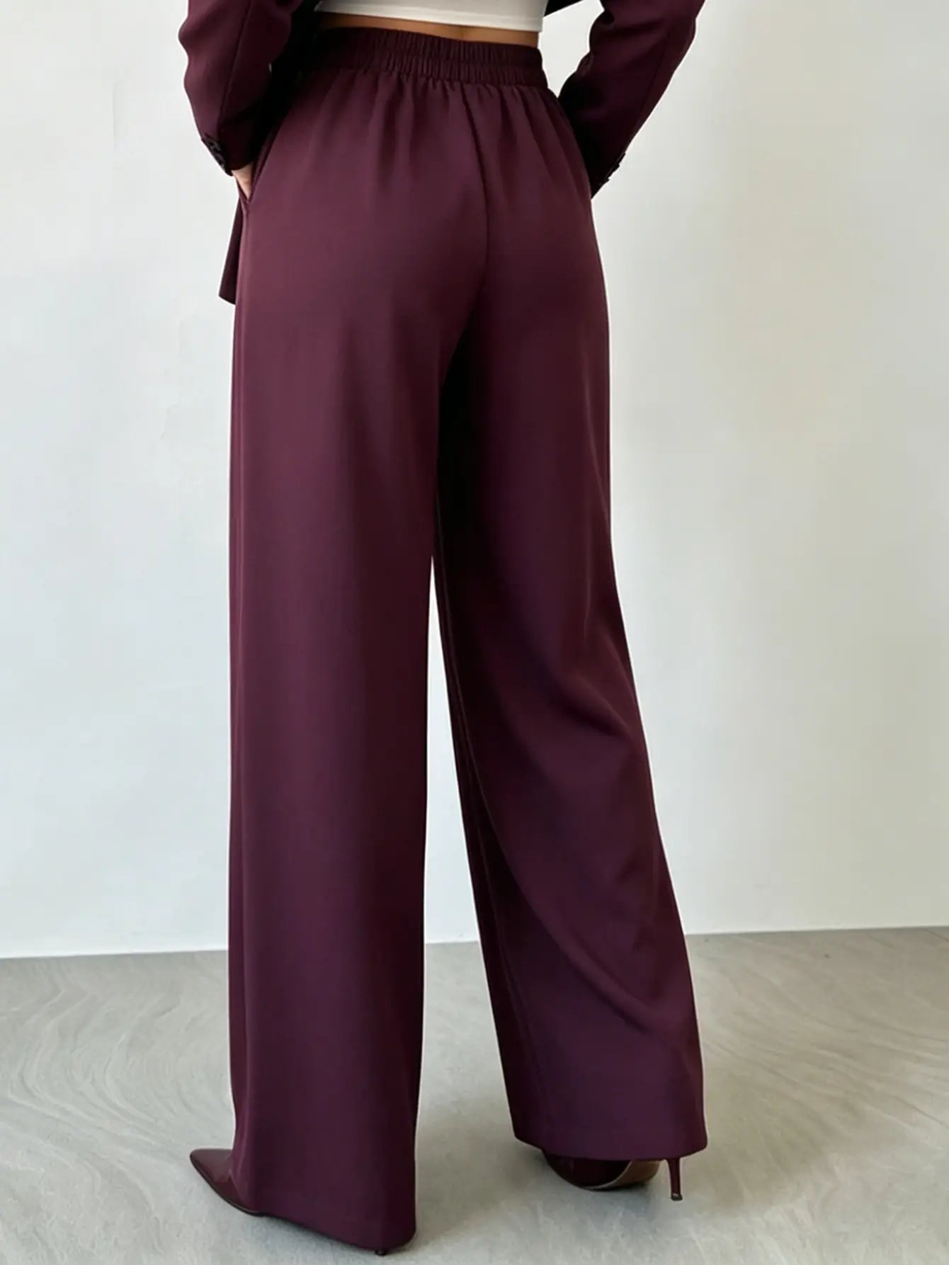Burgundy High Rise Pleat Wide Leg Pants