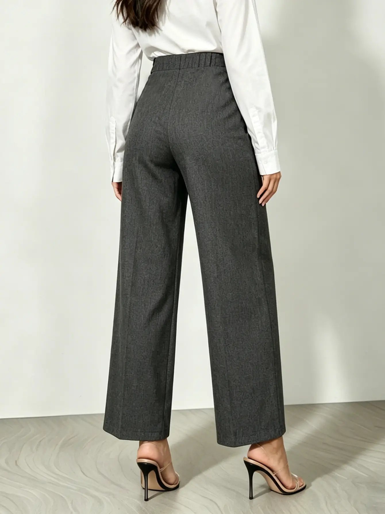Grey High Rise Straight Leg Workwear Pants