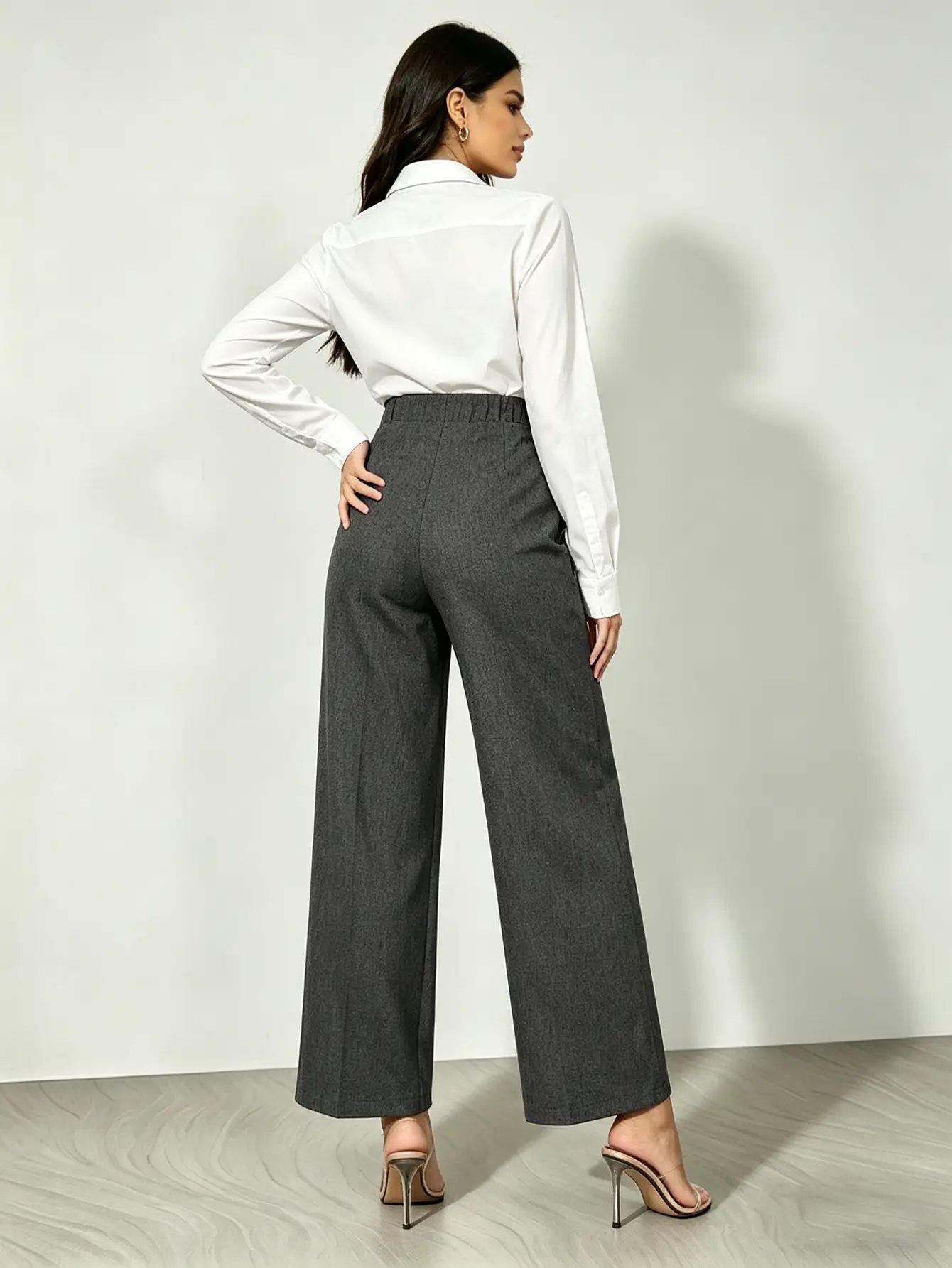 Grey High Rise Straight Leg Workwear Pants