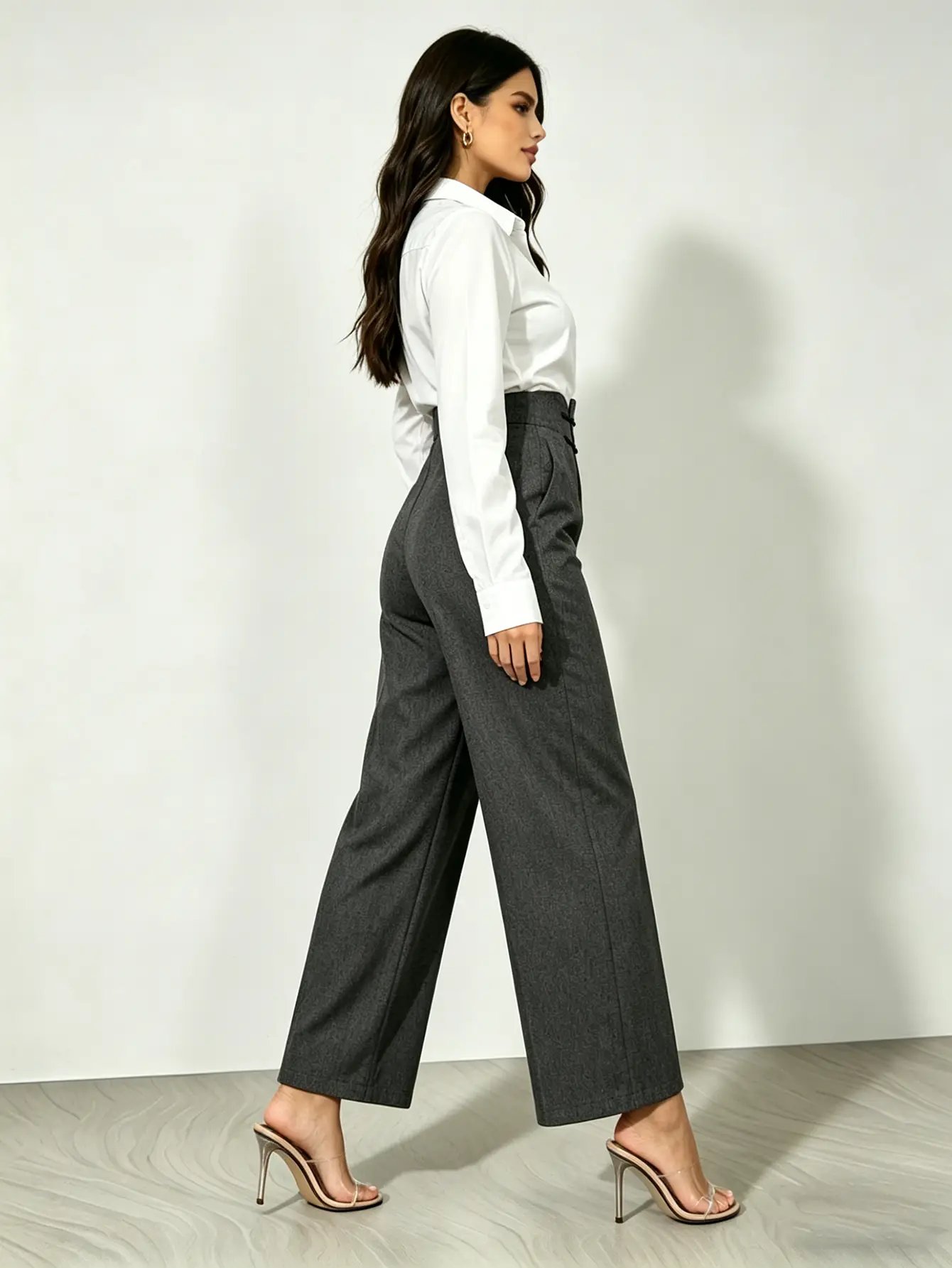 Grey High Rise Straight Leg Workwear Pants