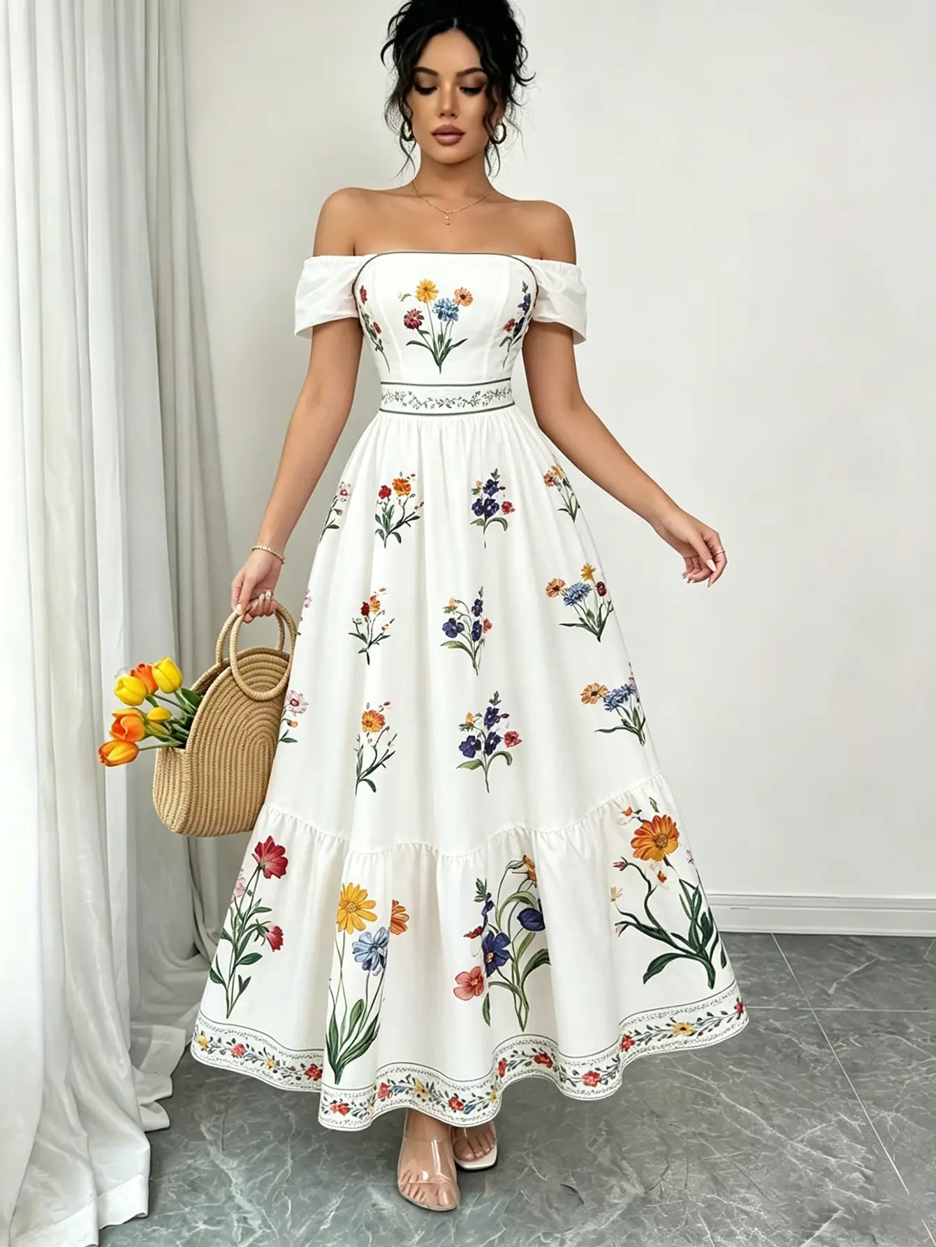 white floral off the shoulder maxi dress Mozision Floral Lace Off-shoulder Maxi Dress For Women White Strapless  Backless Long Sleeve Bodycon Club Party Sexy Long Dress