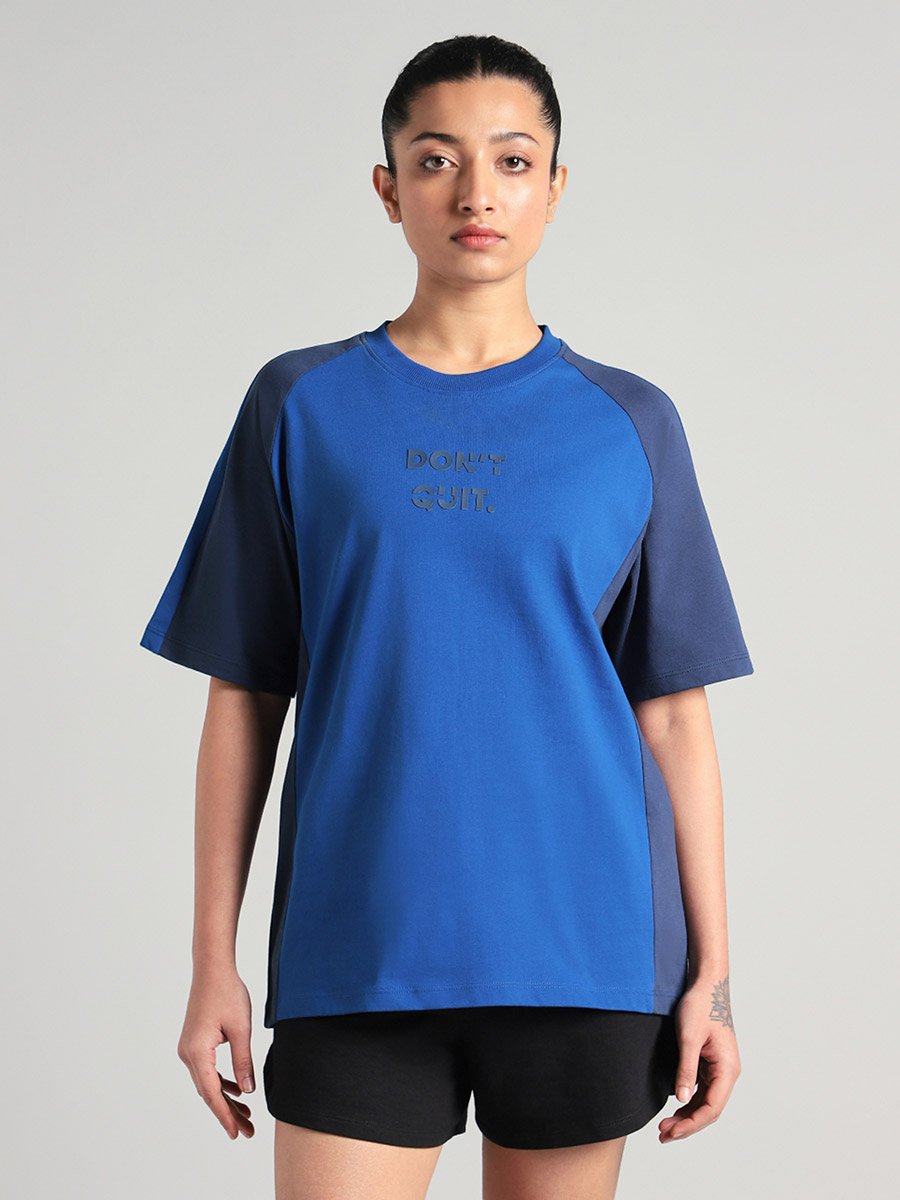 Blue Color Block Oversized Fit T-Shirt