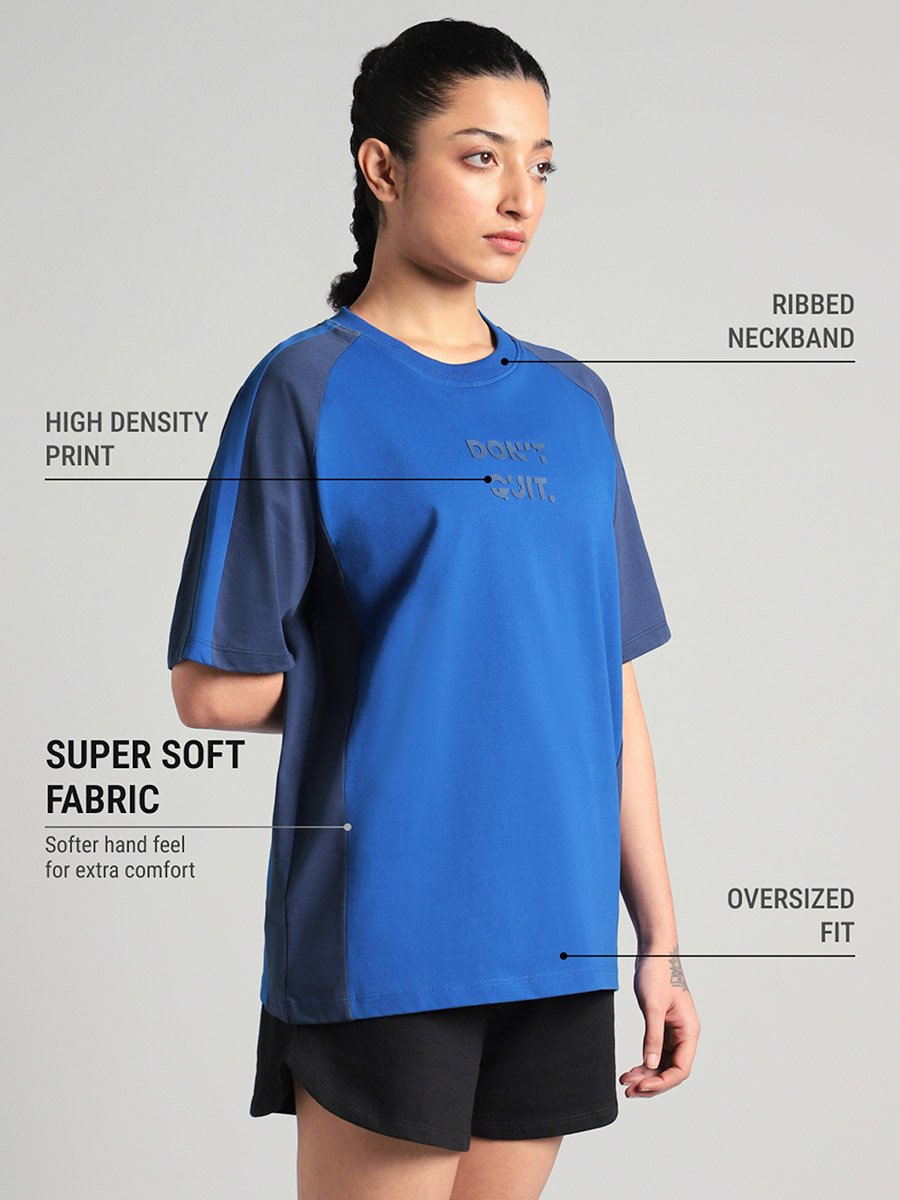 Blue Color Block Oversized Fit T-Shirt