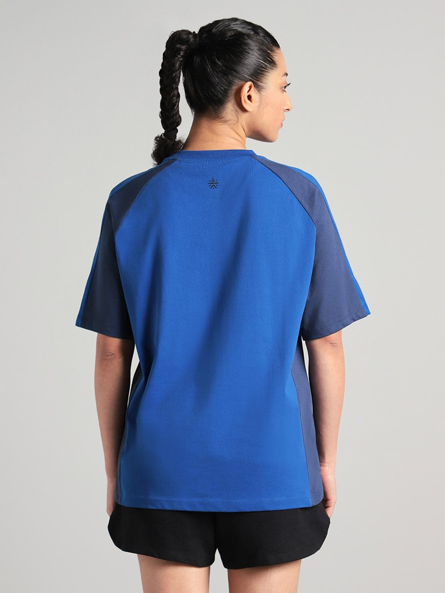 Blue Color Block Oversized Fit T-Shirt