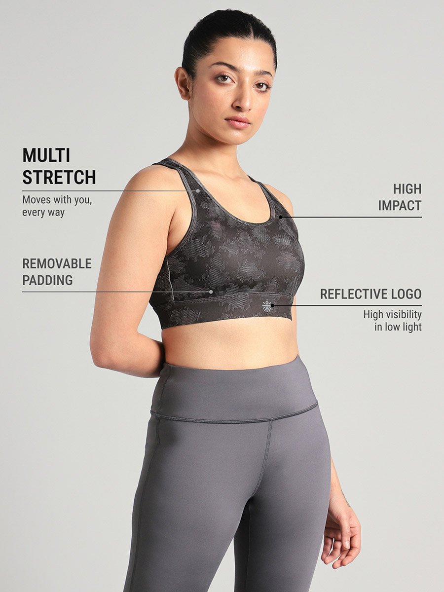 Black Urban Camo Running High Support Bra