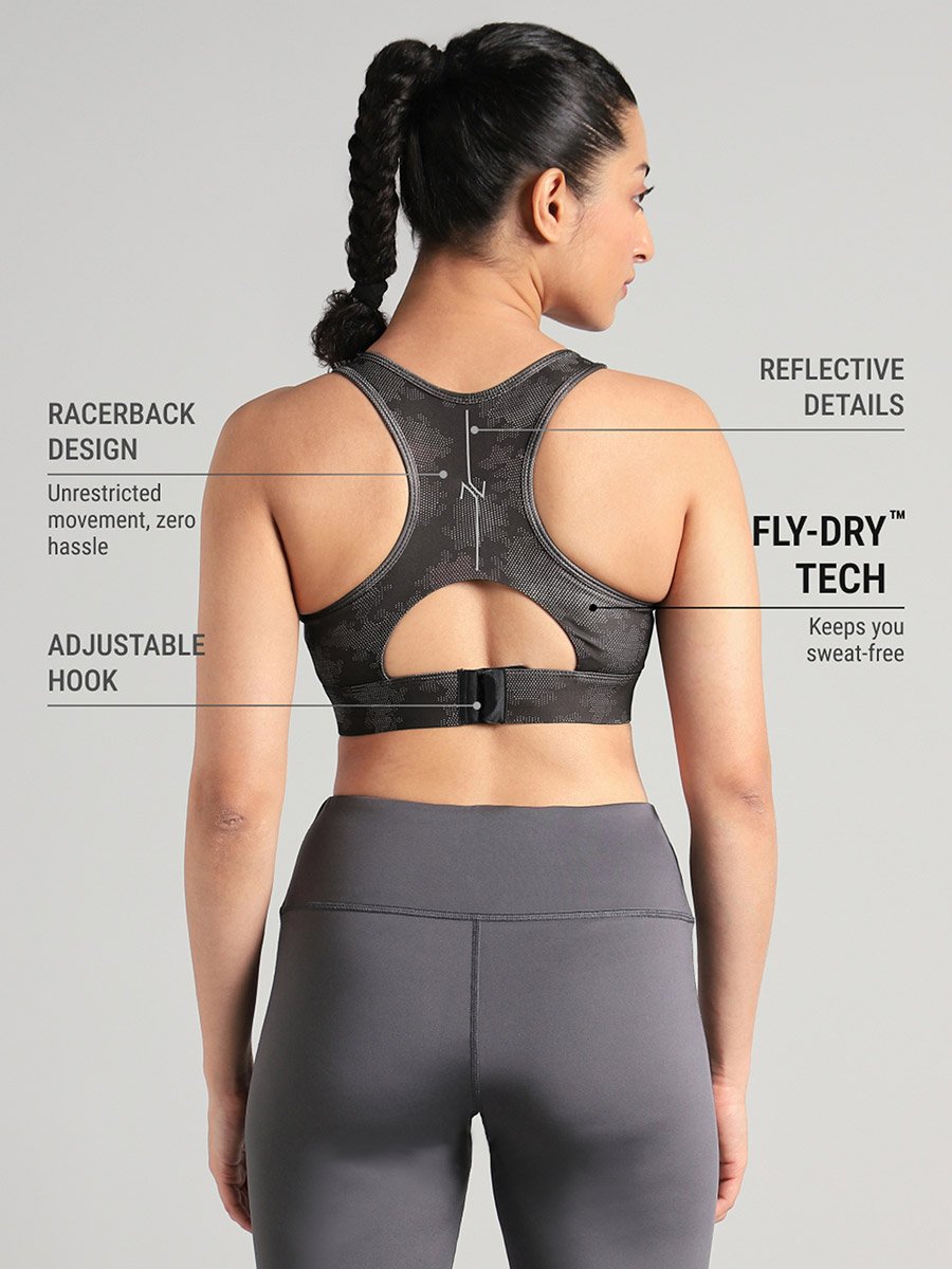 Black Urban Camo Running High Support Bra