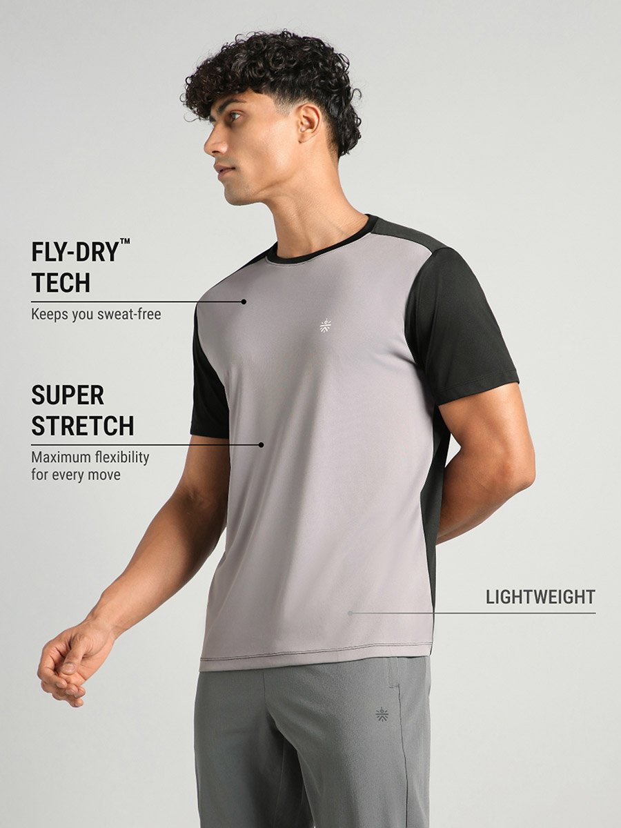Men Grey Color Block T-Shirt