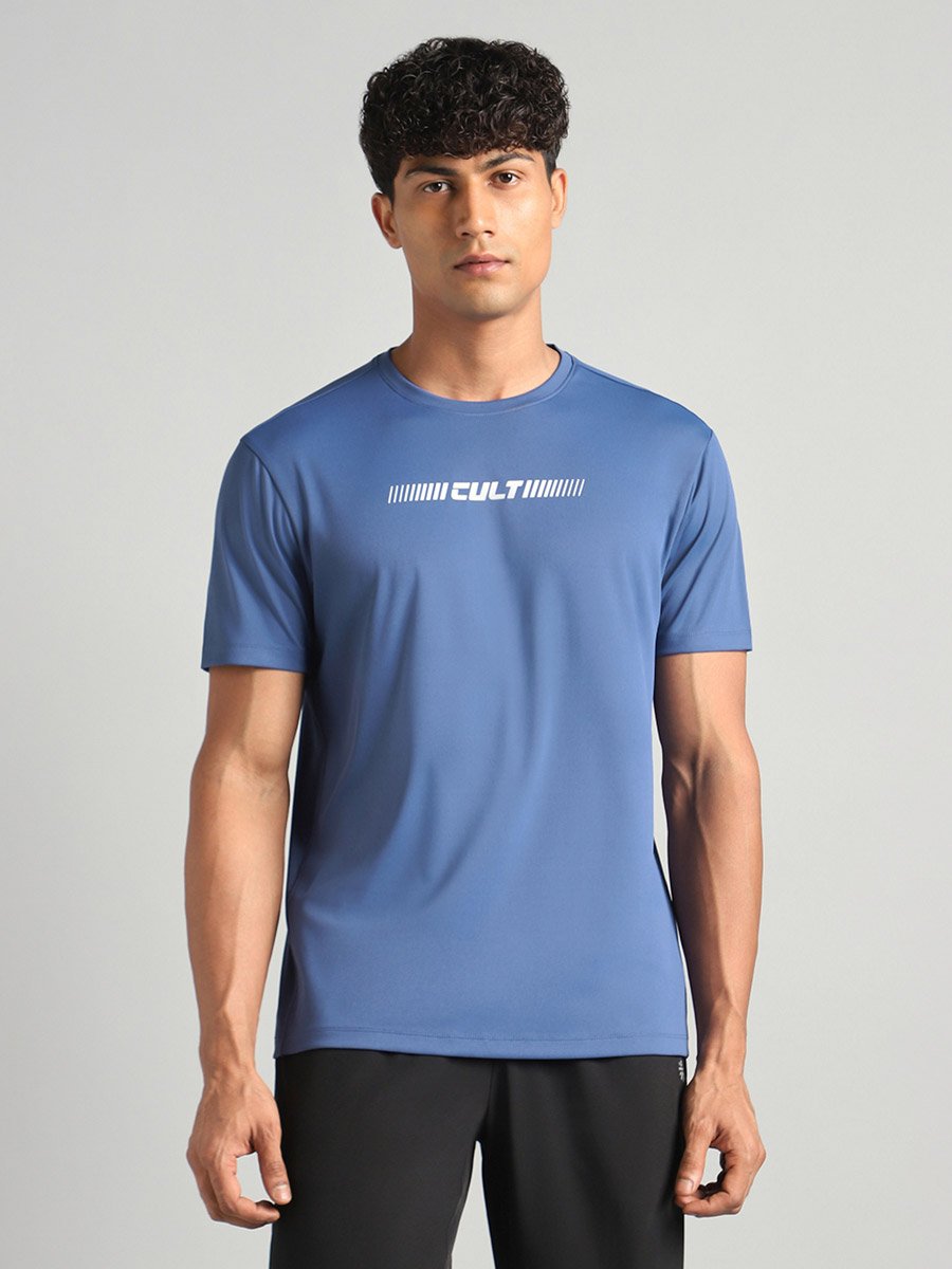 Men Blue Graphic Performance T-Shirt