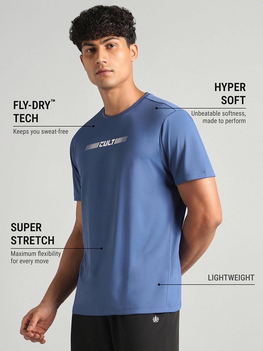 Men Blue Graphic Performance T-Shirt