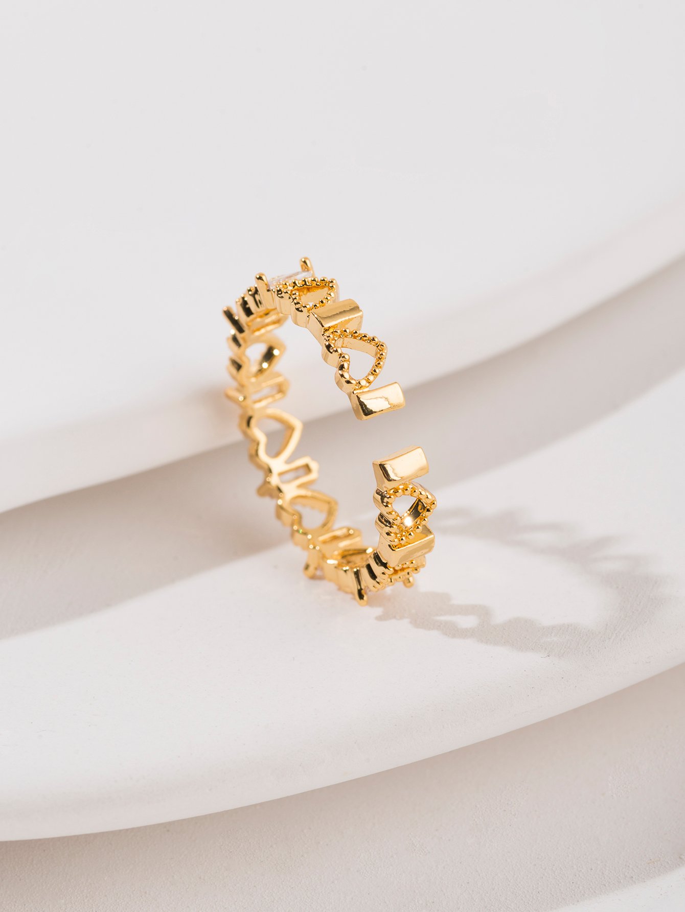 Gold Tone Heart-Shaped Rhinestone embellished Ring 