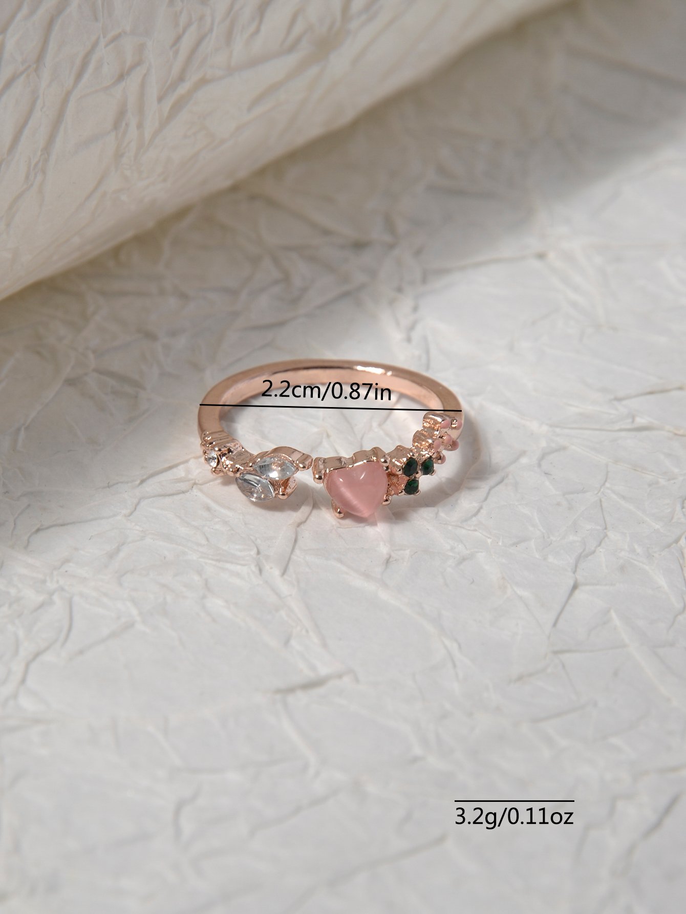 Rose Gold Zircon Heart and Leaf Casual Ring