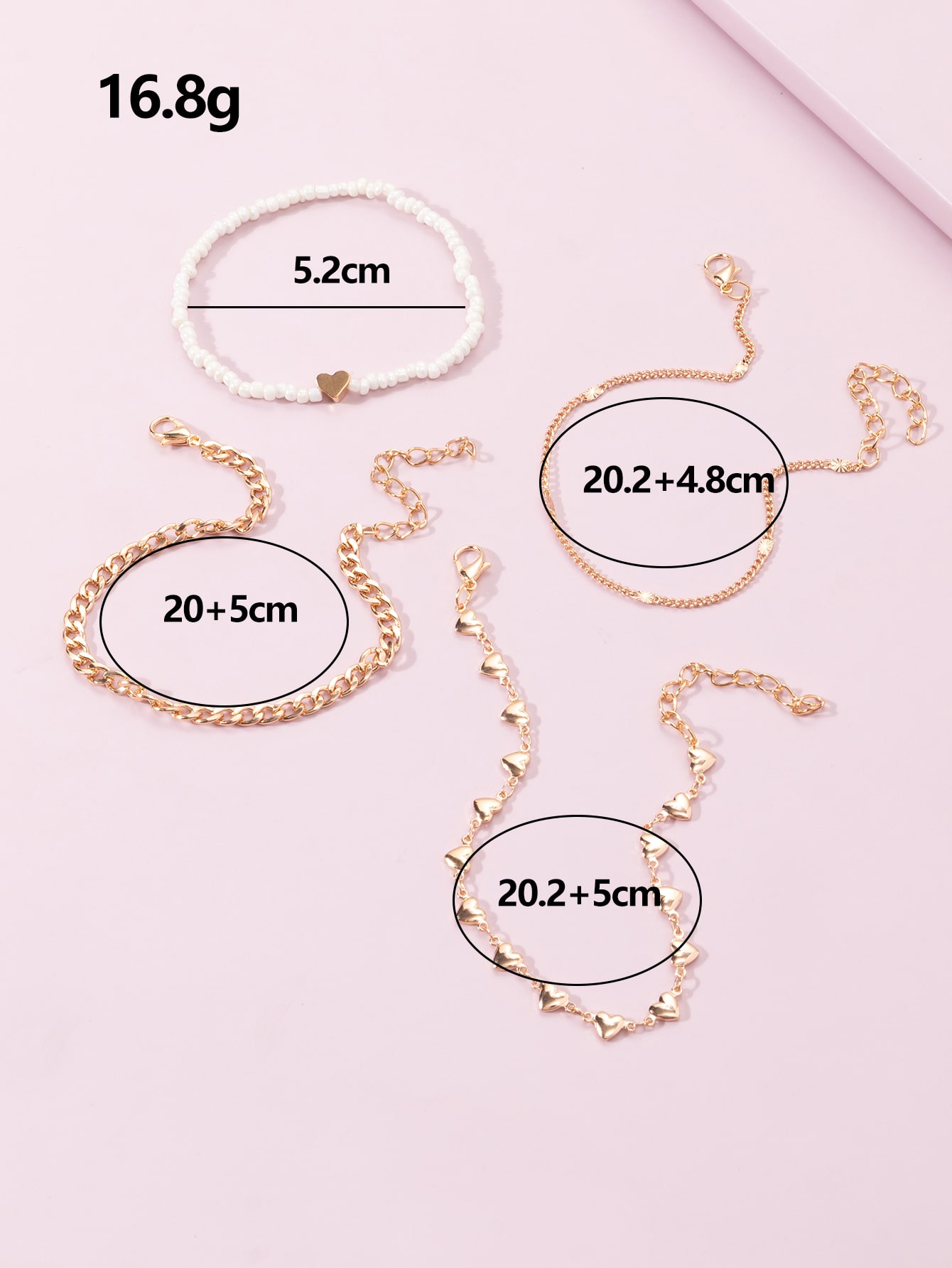Set of 4 - Heart-Shaped Beaded Anklet
