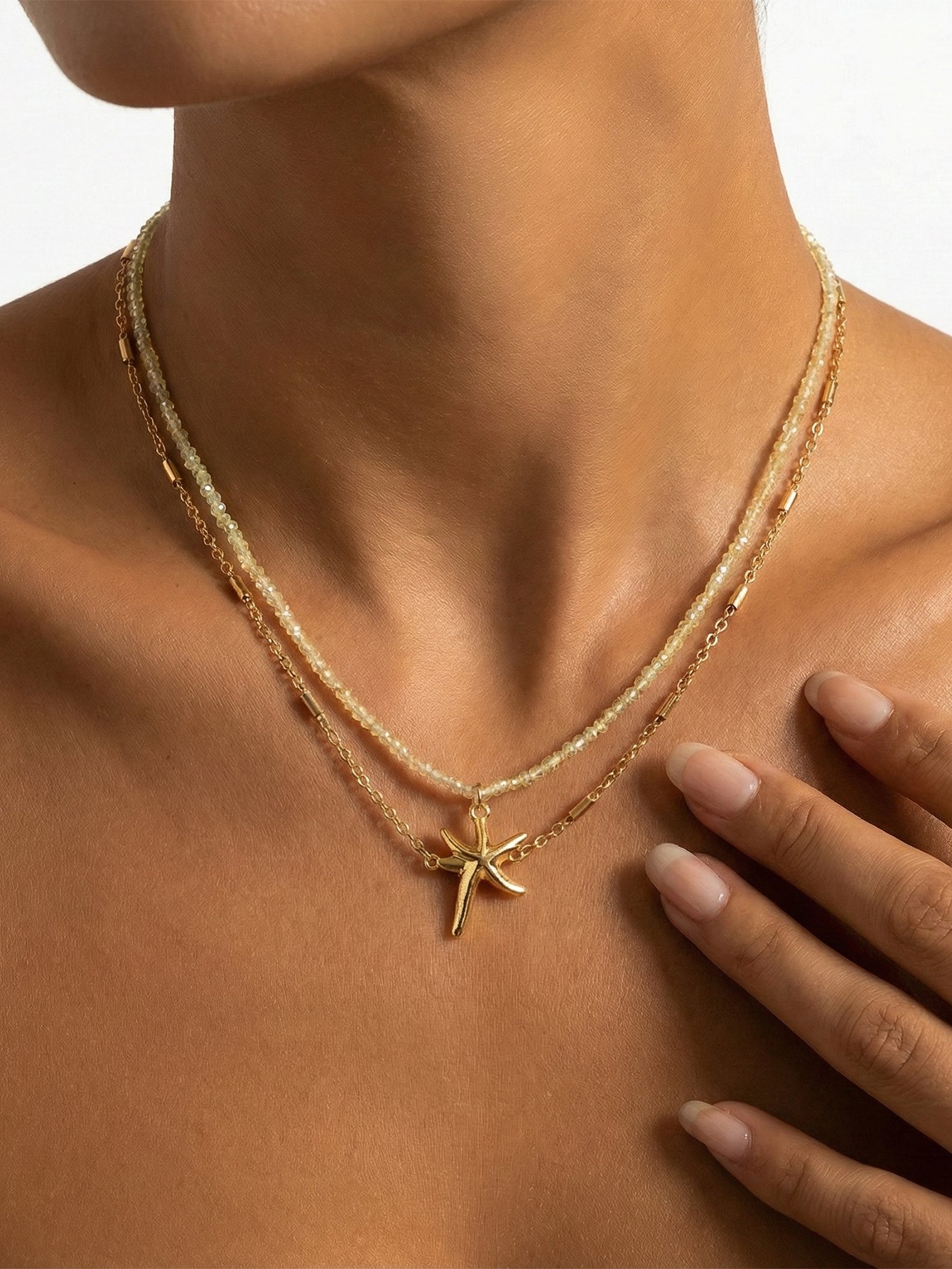 Set of 2 - Seed Bead Chain and Starfish Pendant Necklace