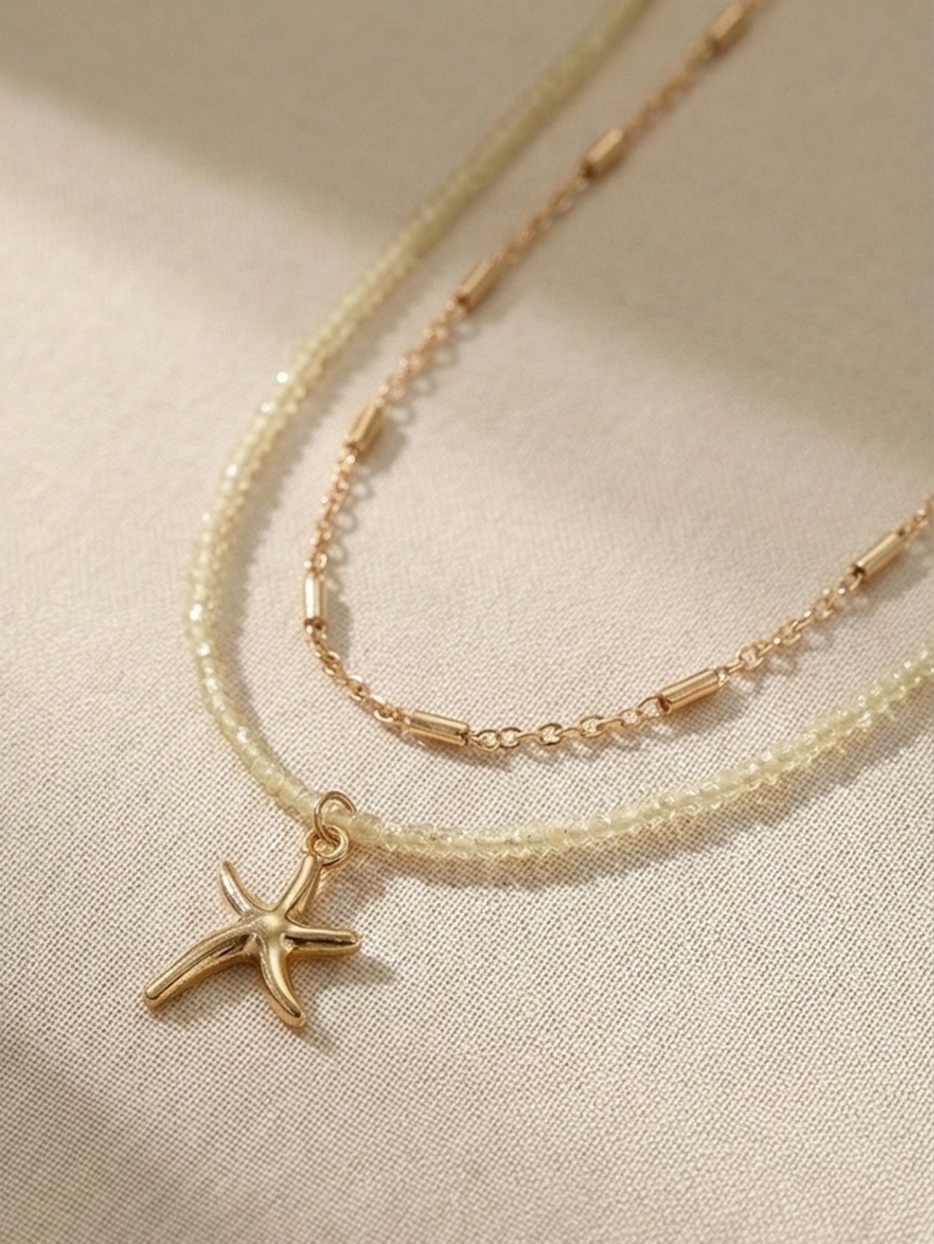 Set of 2 - Seed Bead Chain and Starfish Pendant Necklace