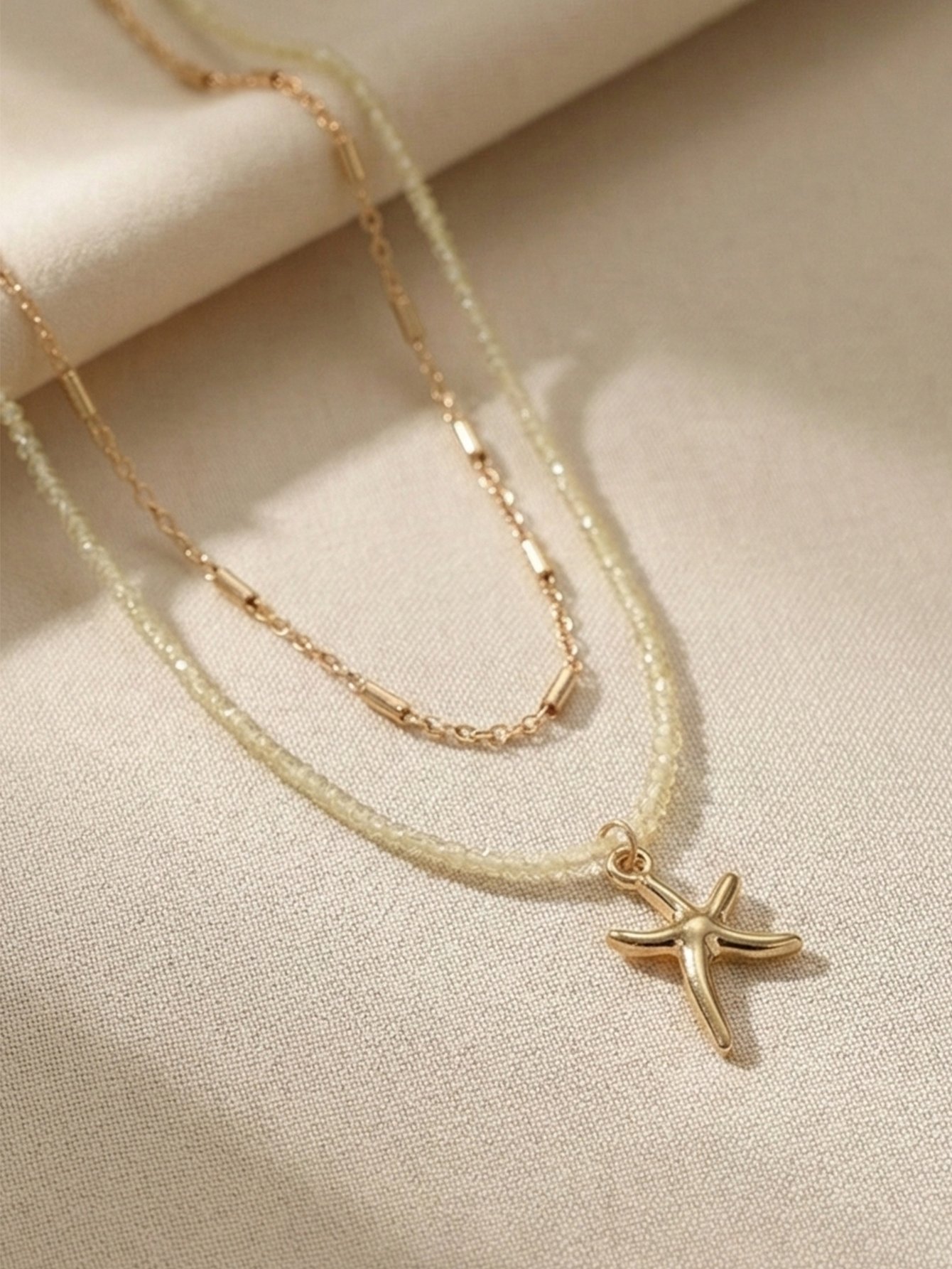 Set of 2 - Seed Bead Chain and Starfish Pendant Necklace
