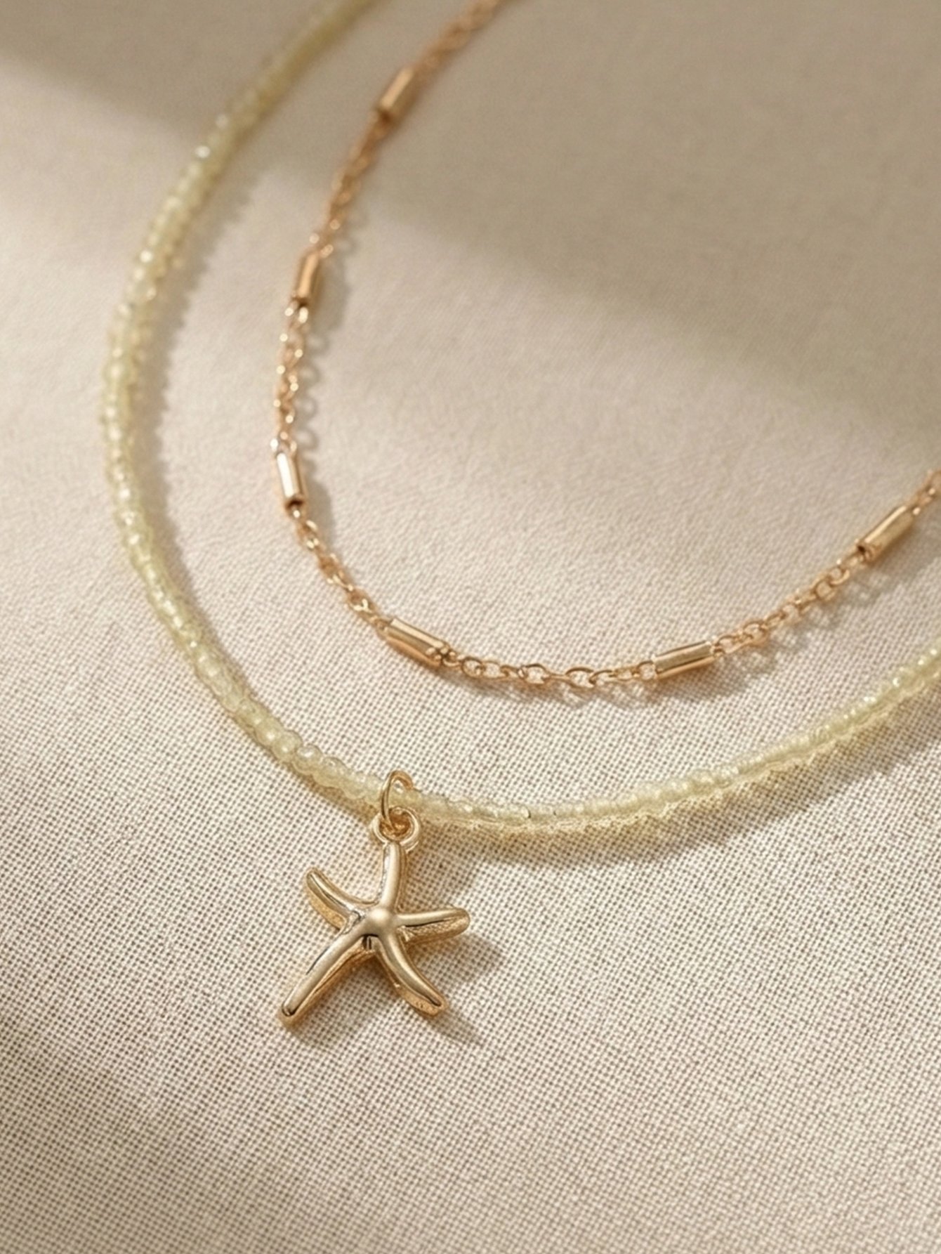 Set of 2 - Seed Bead Chain and Starfish Pendant Necklace