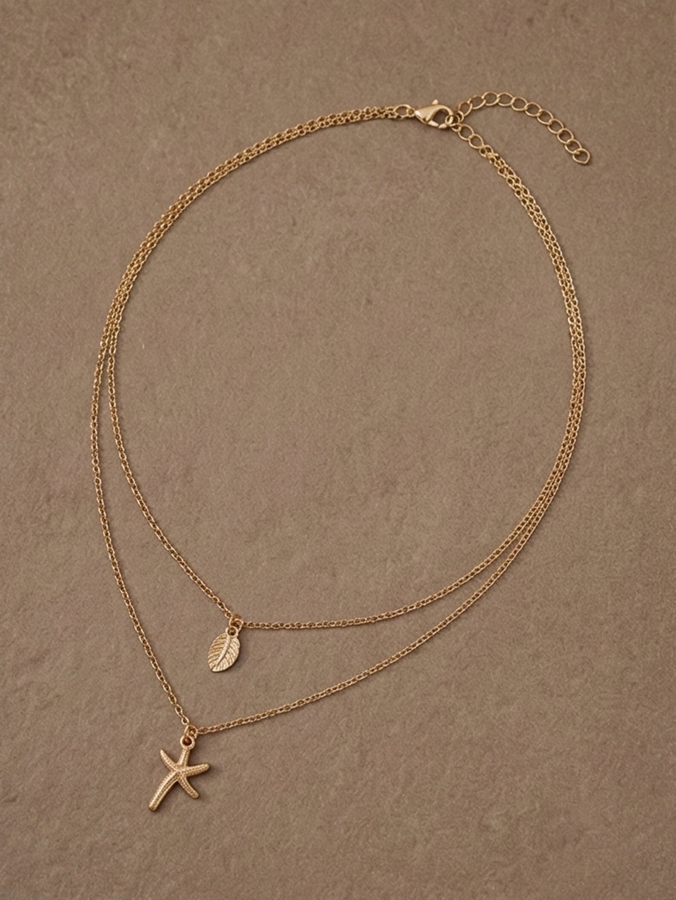 Leaf and Starfish Pendant Layered Necklace