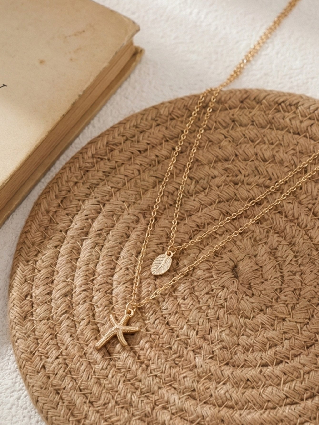 Leaf and Starfish Pendant Layered Necklace