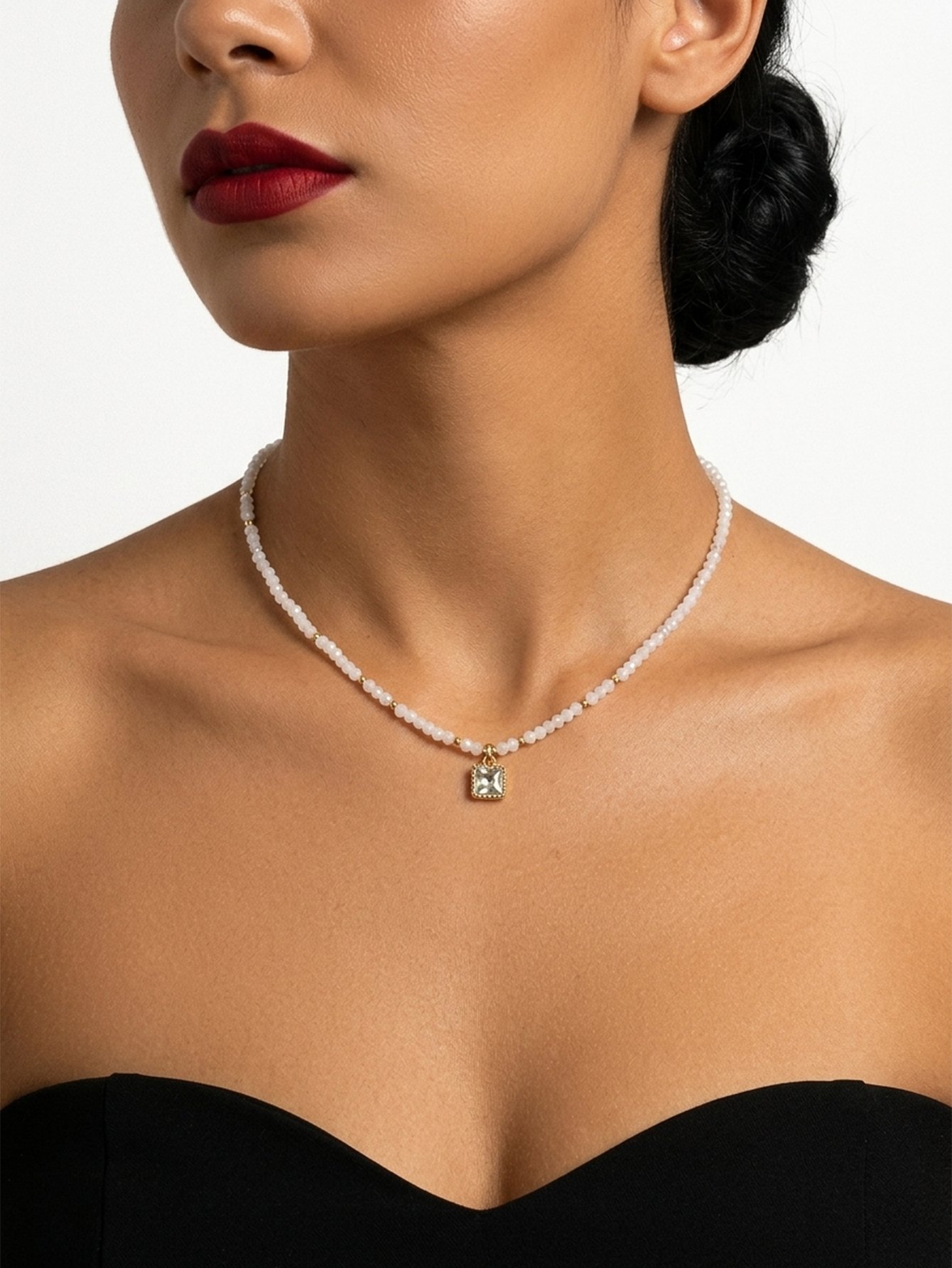 Faux Crystal Square Pendant Necklace