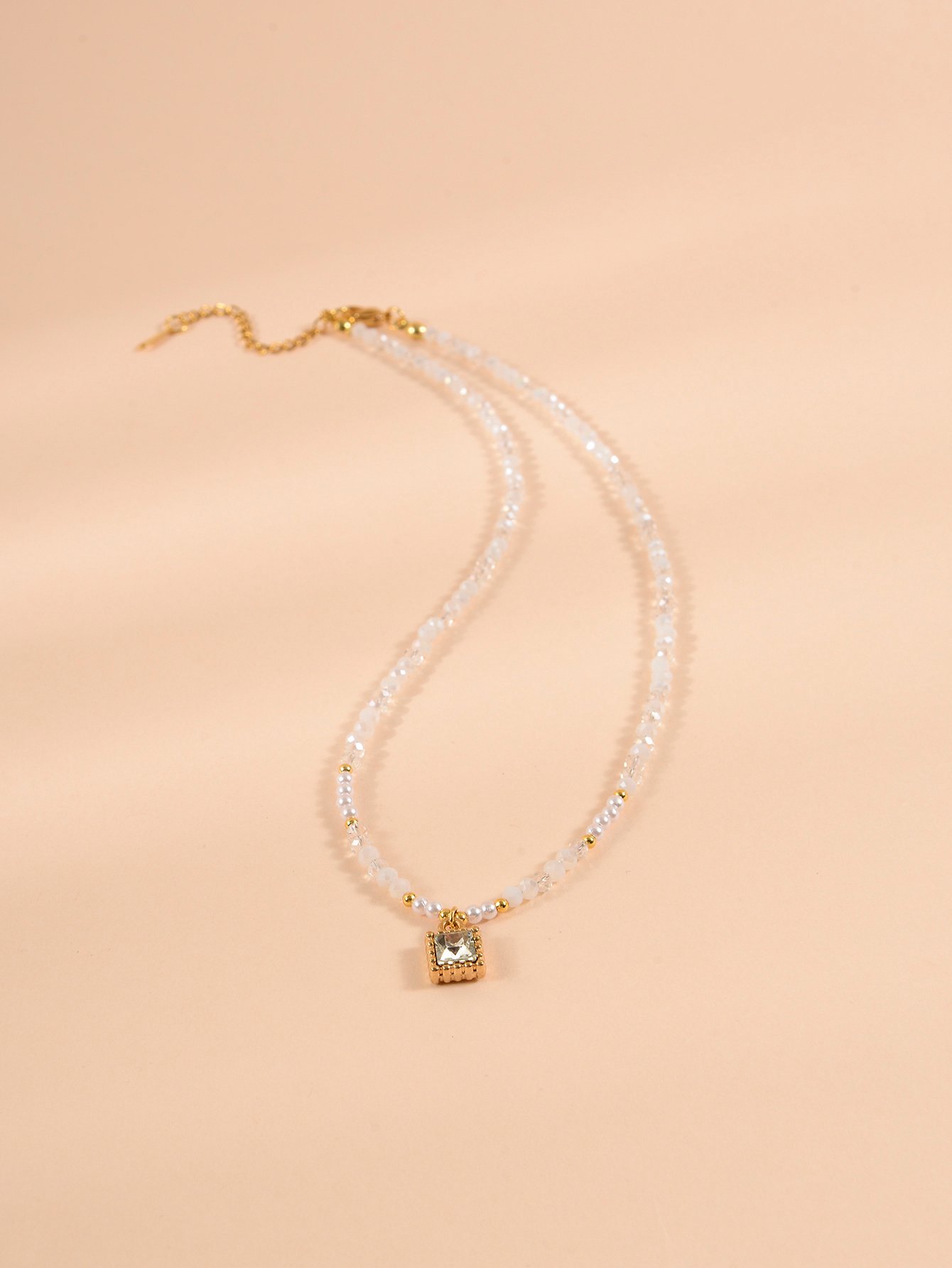 Faux Crystal Square Pendant Necklace