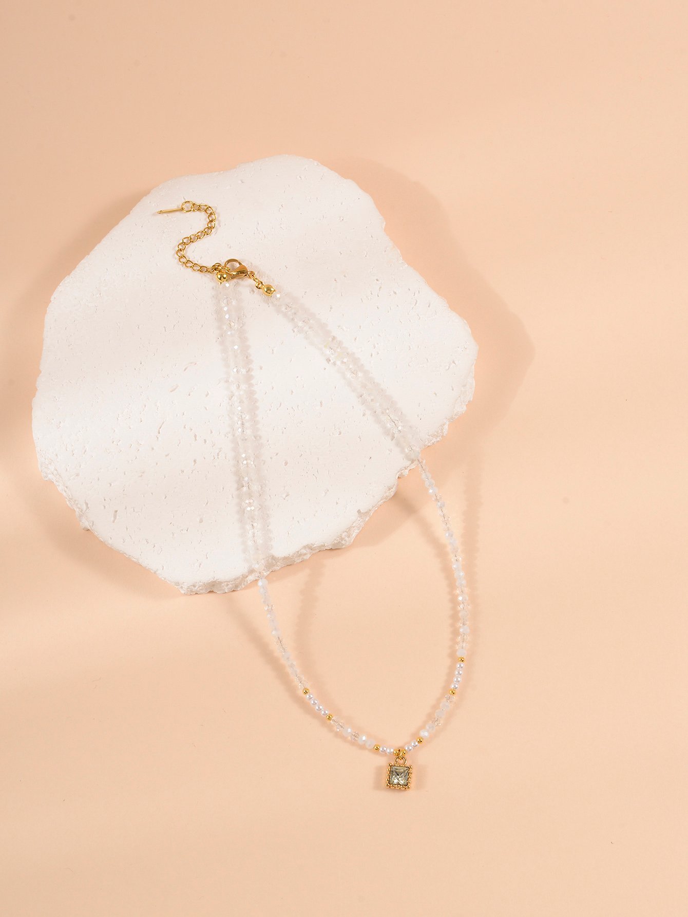 Faux Crystal Square Pendant Necklace