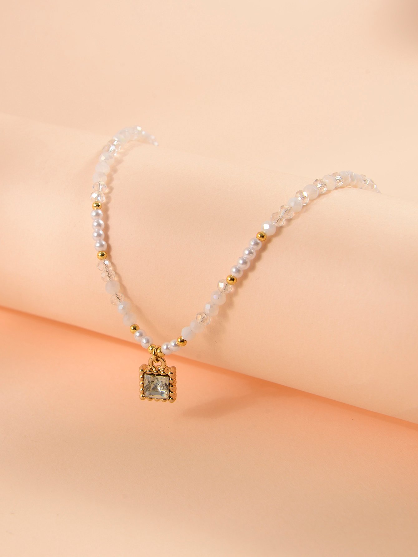 Faux Crystal Square Pendant Necklace
