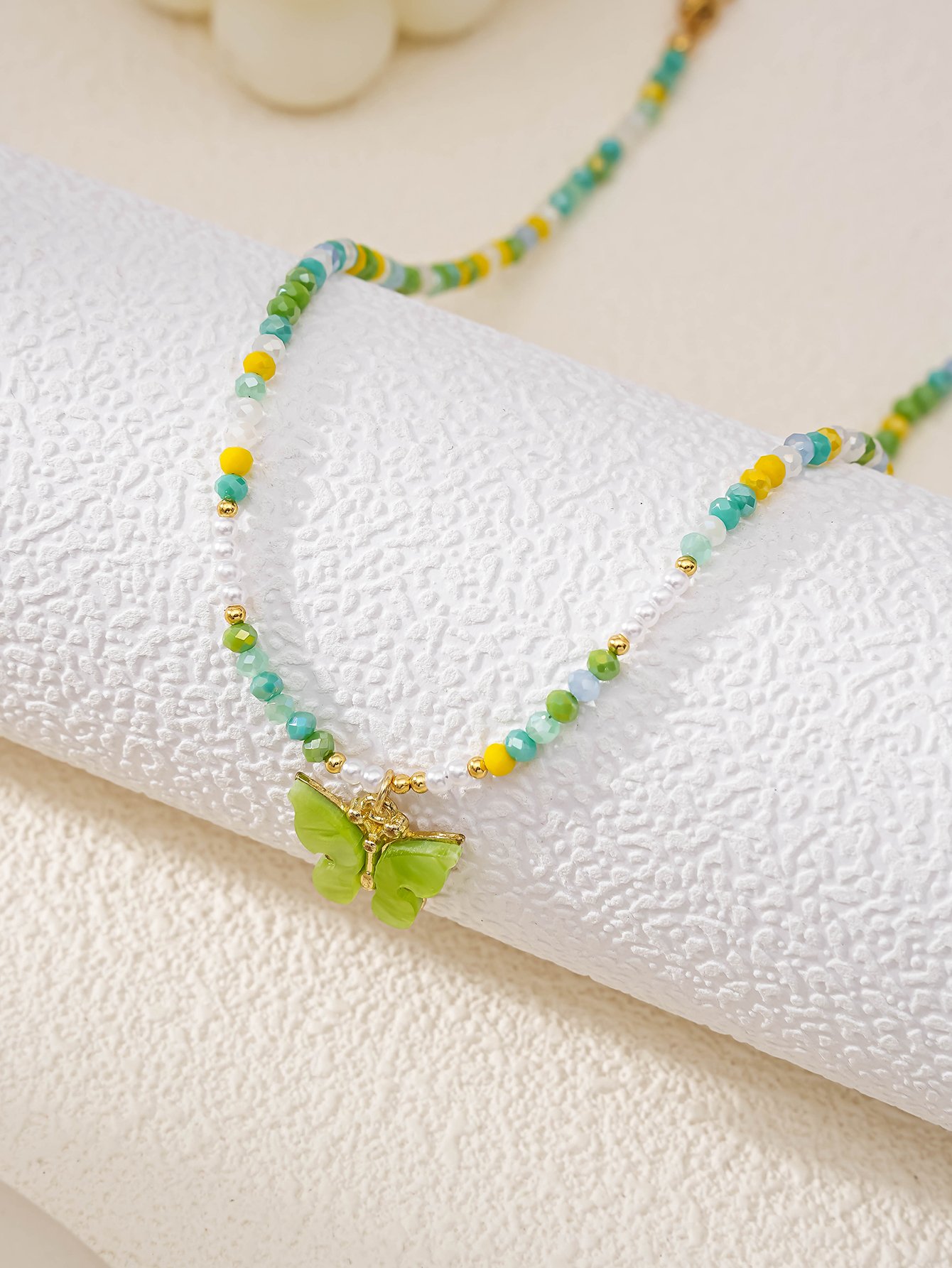 Butterfly Pendant Glass Beaded Necklace