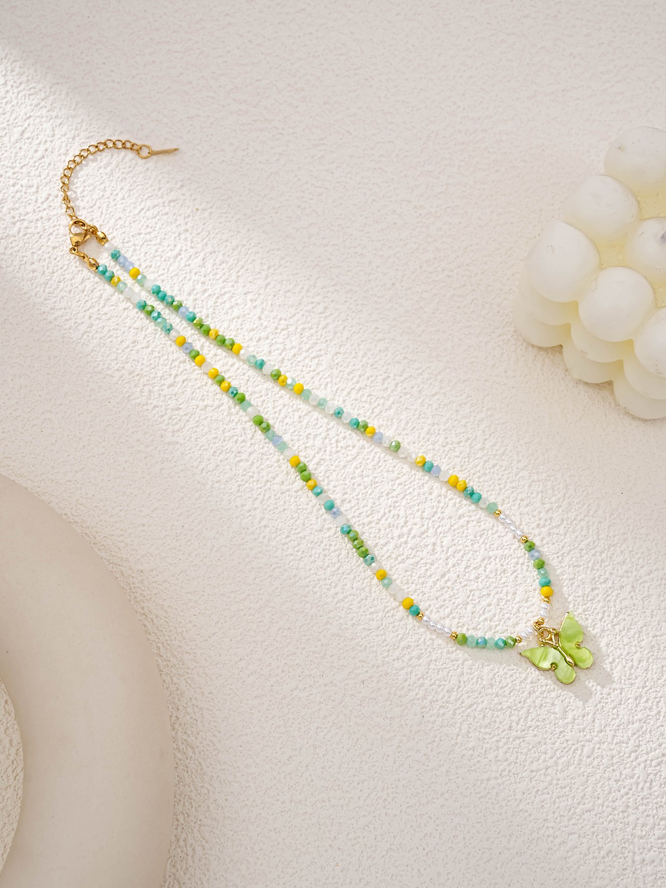 Butterfly Pendant Glass Beaded Necklace
