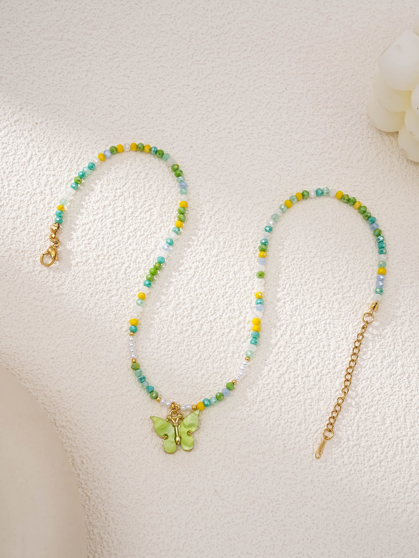 Butterfly Pendant Glass Beaded Necklace