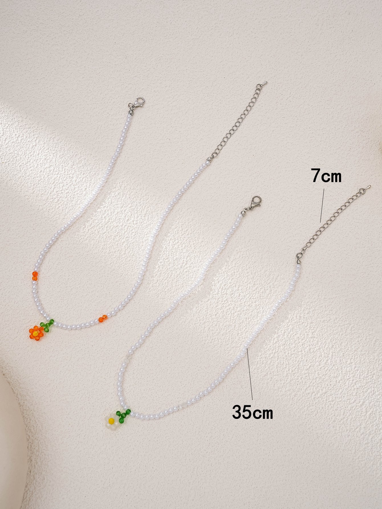 Set of 2 - Floral Pendant Faux Pearl Necklace