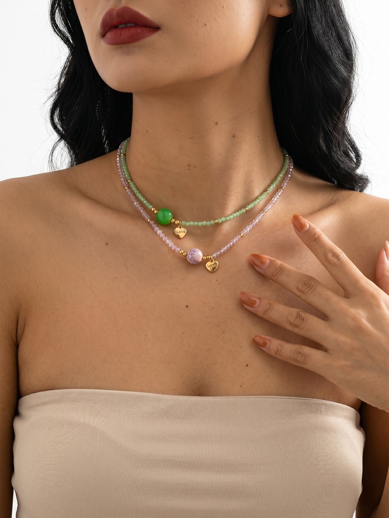Set of 2 - Glass Beaded Necklace