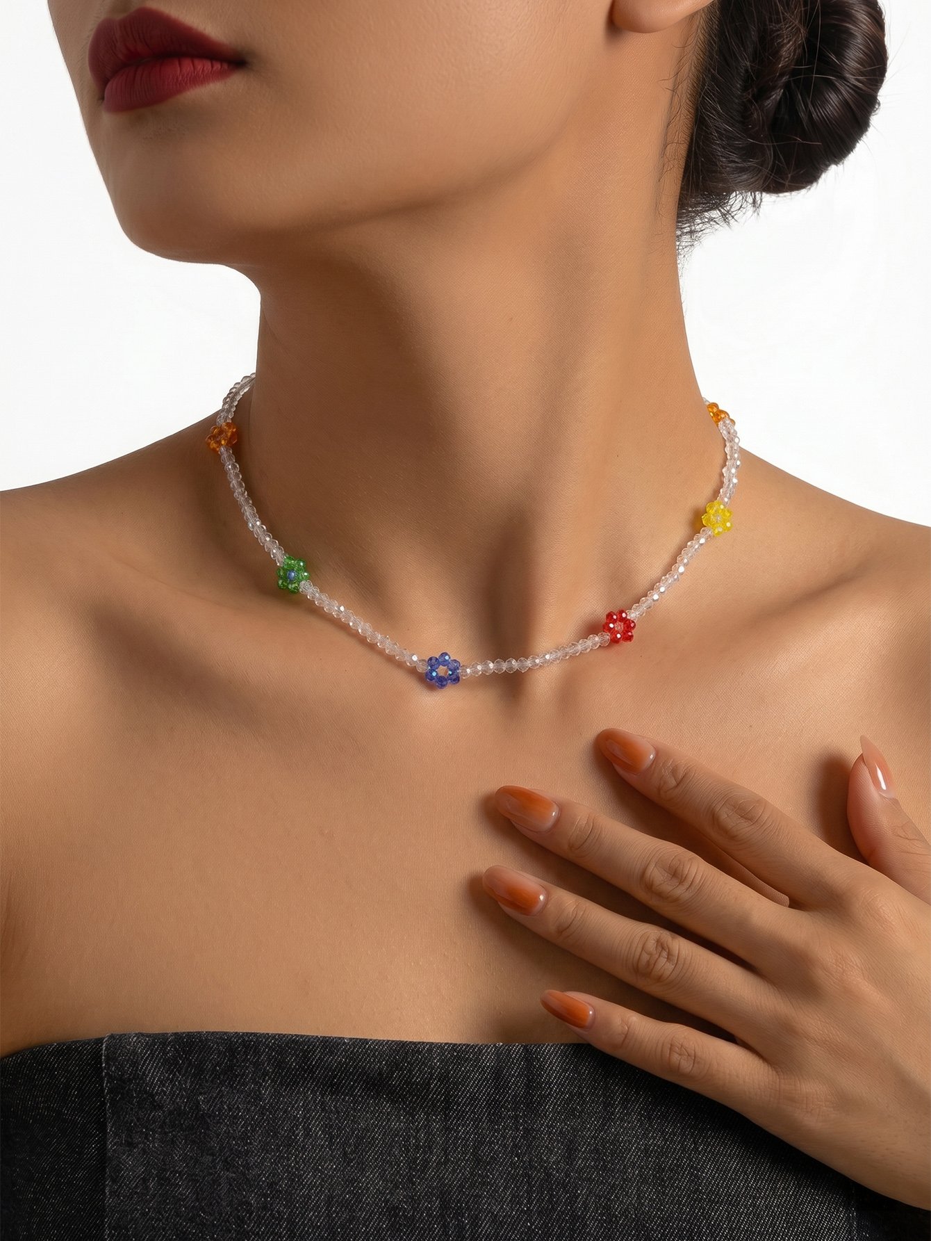Flower Glass Beaded Necklace