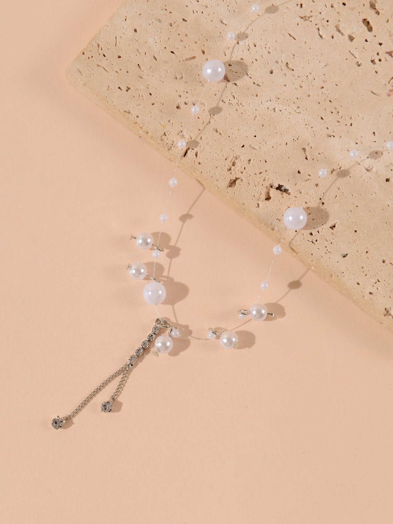 Faux Pearl Lariat Necklace