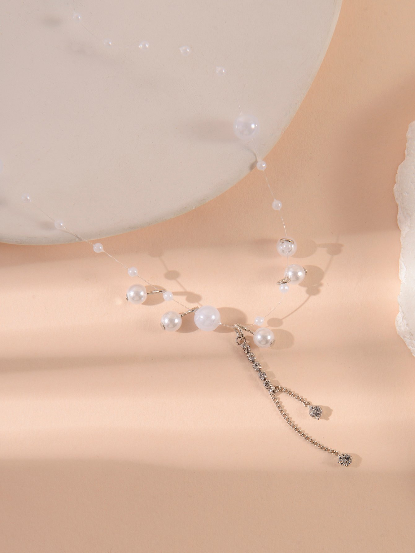 Faux Pearl Lariat Necklace