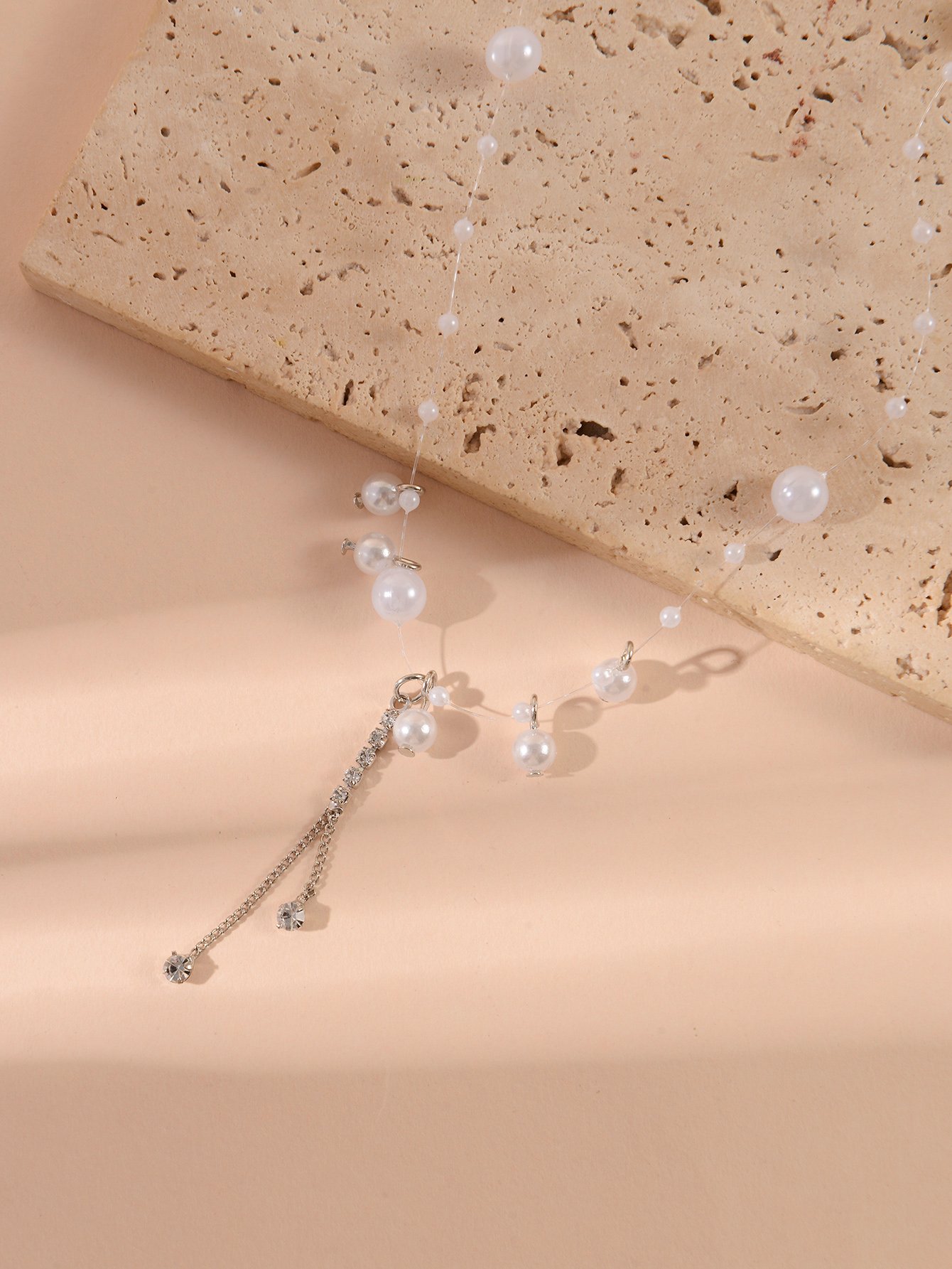Faux Pearl Lariat Necklace
