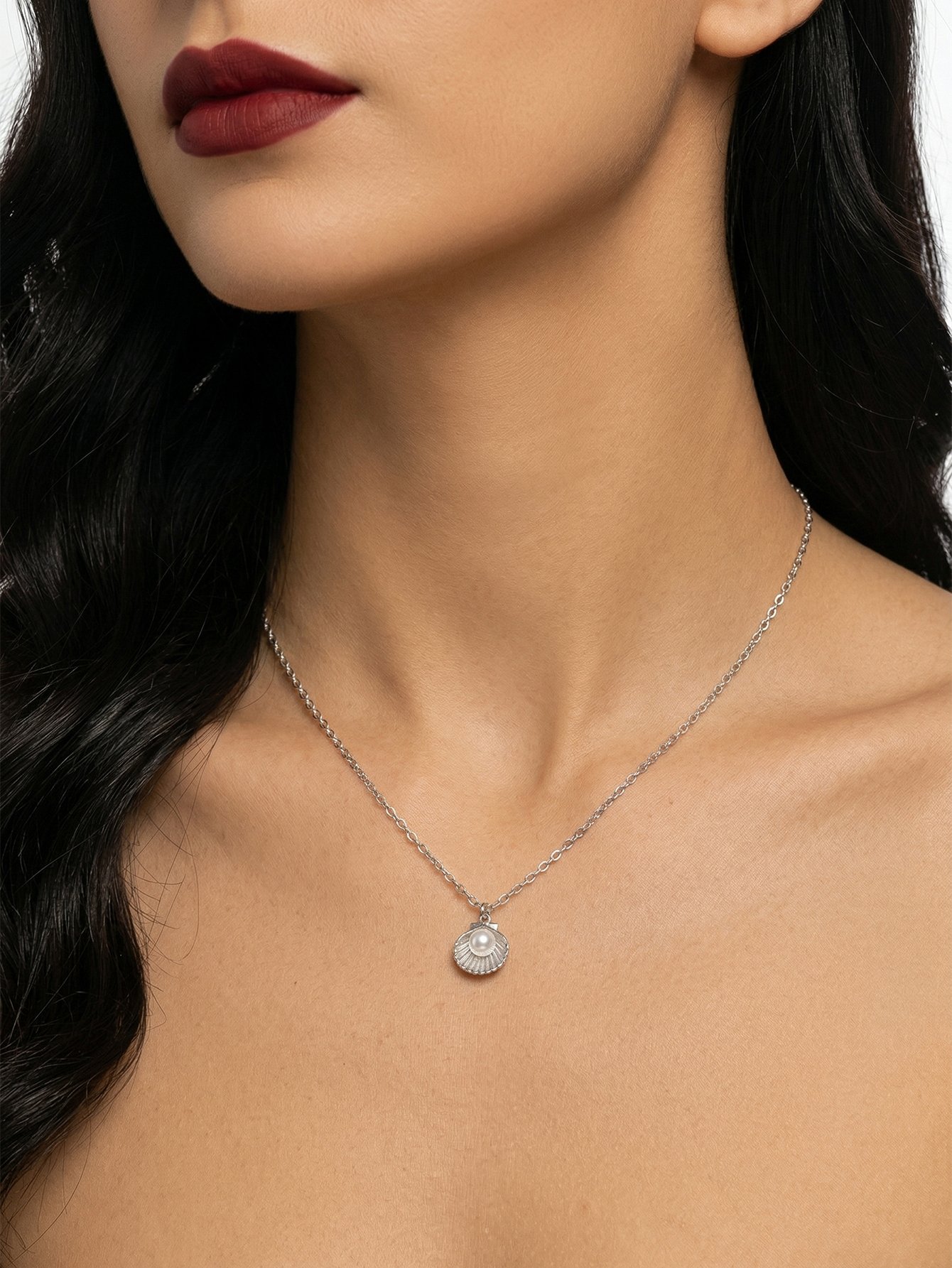 Faux Pearl Shell Pendant Necklace