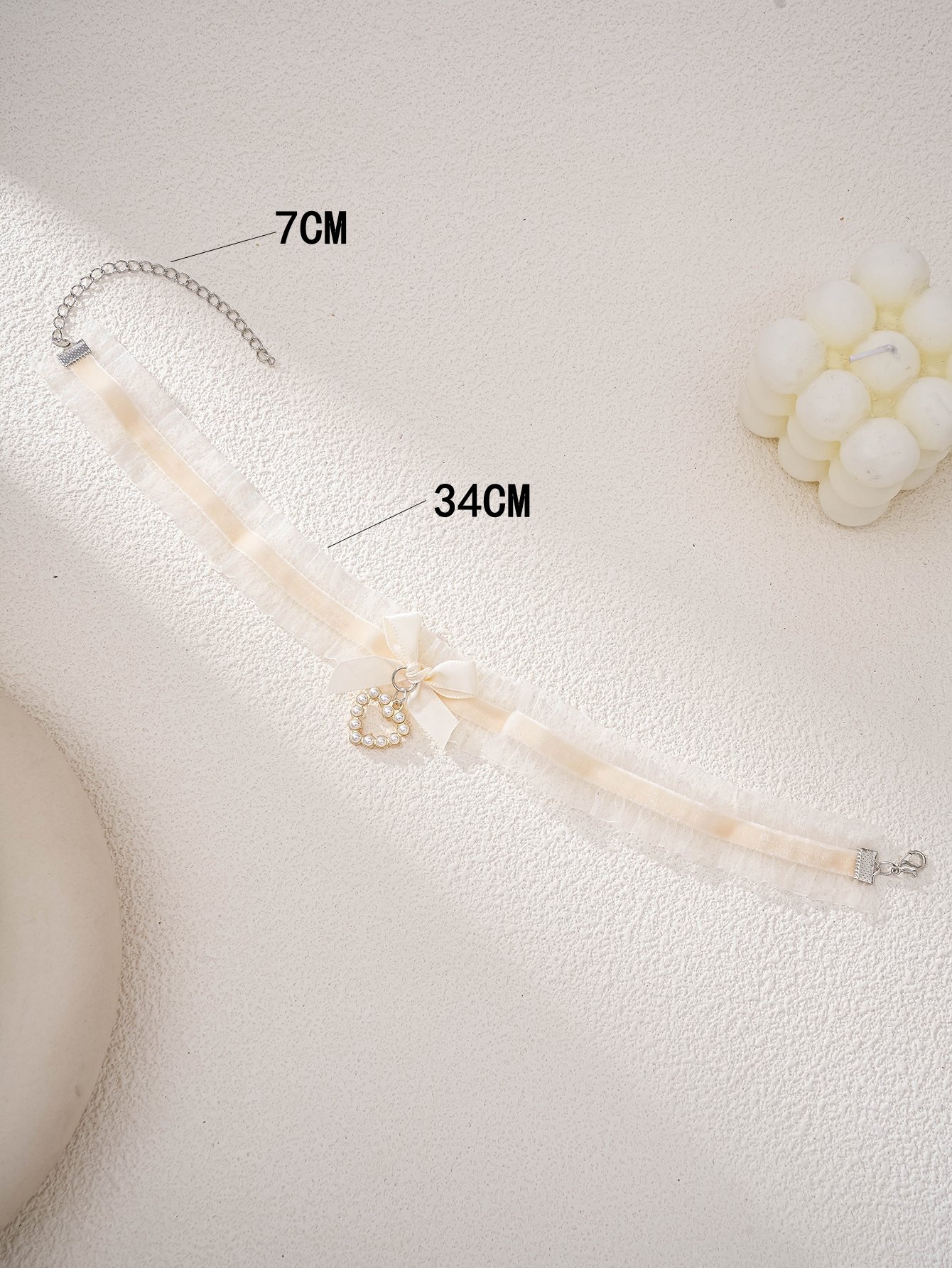 Bow Lace Faux Pearl Heart Choker Necklace