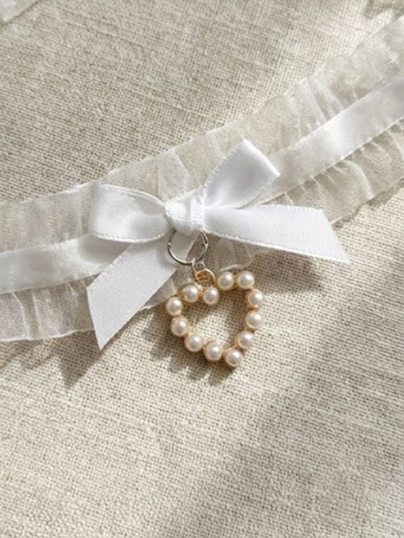 Lace Bow Faux Pearl Heart Choker Necklace