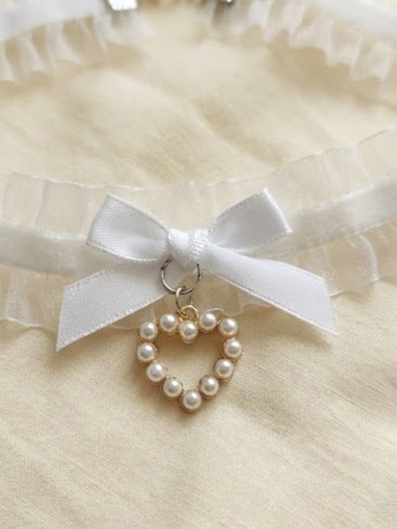 Lace Bow Faux Pearl Heart Choker Necklace