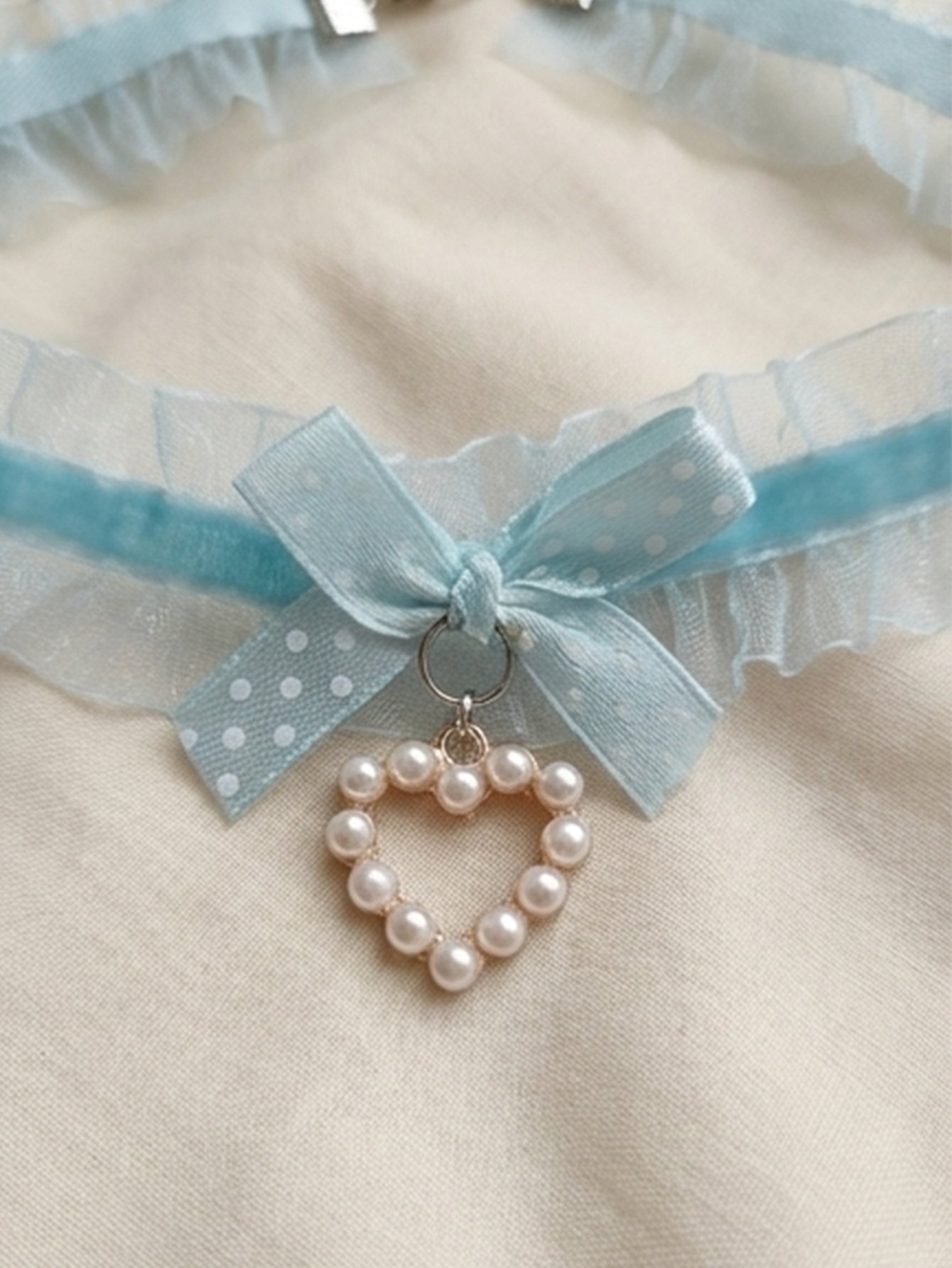 Lace Bow Faux Pearl Heart Choker Necklace
